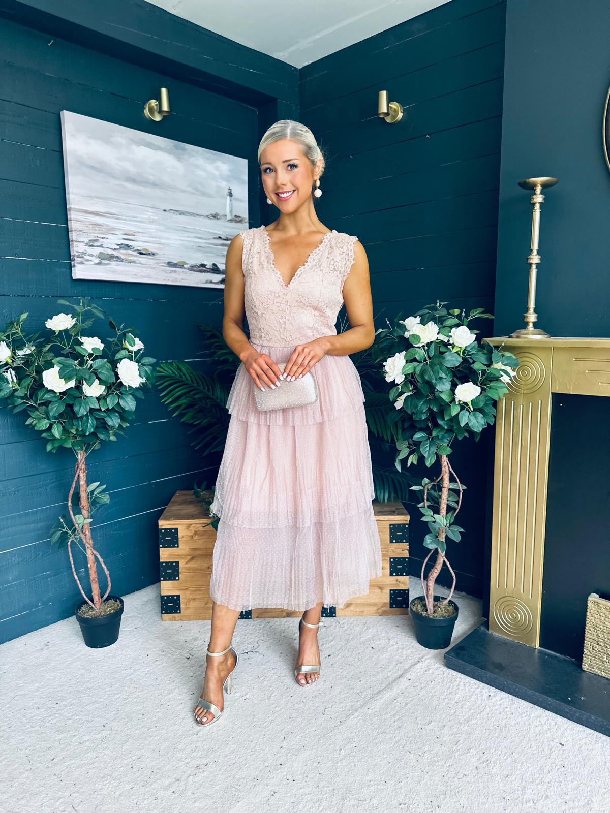 Kari Occasion Tulle Midi Dress Blush