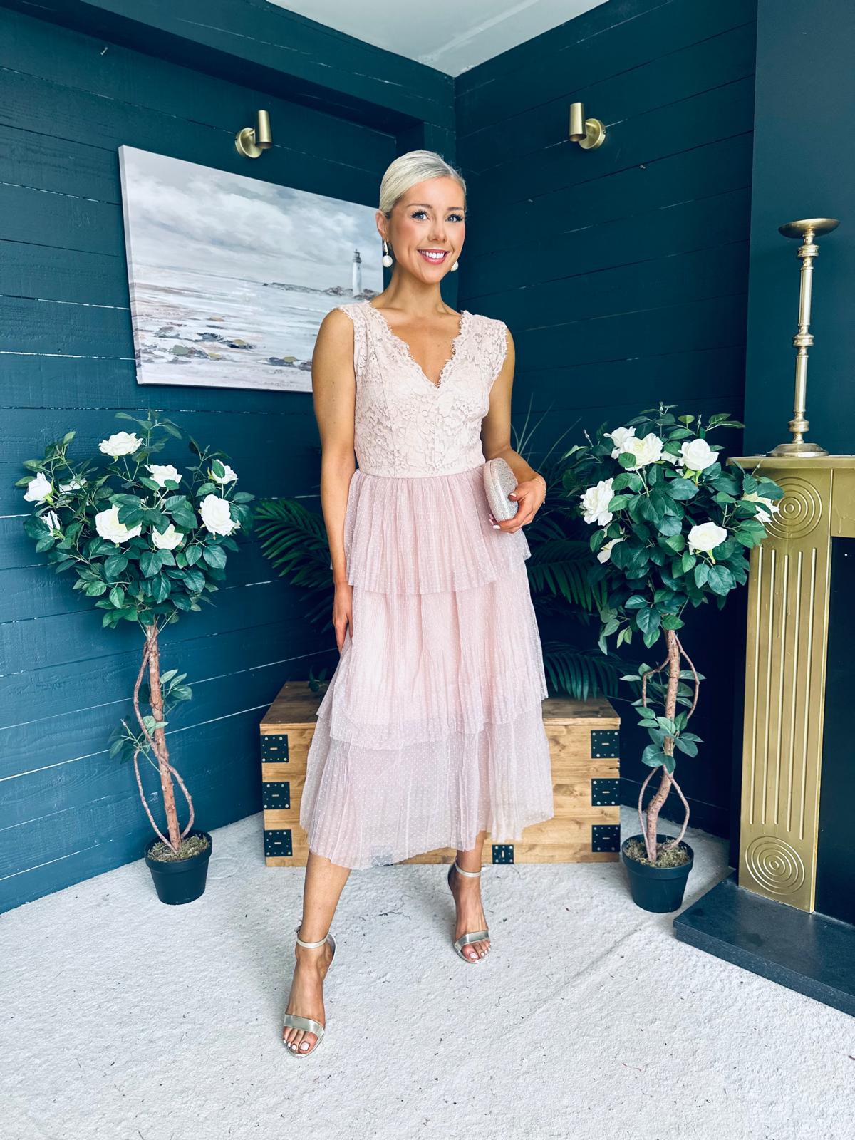 Kari Occasion Tulle Midi Dress Blush