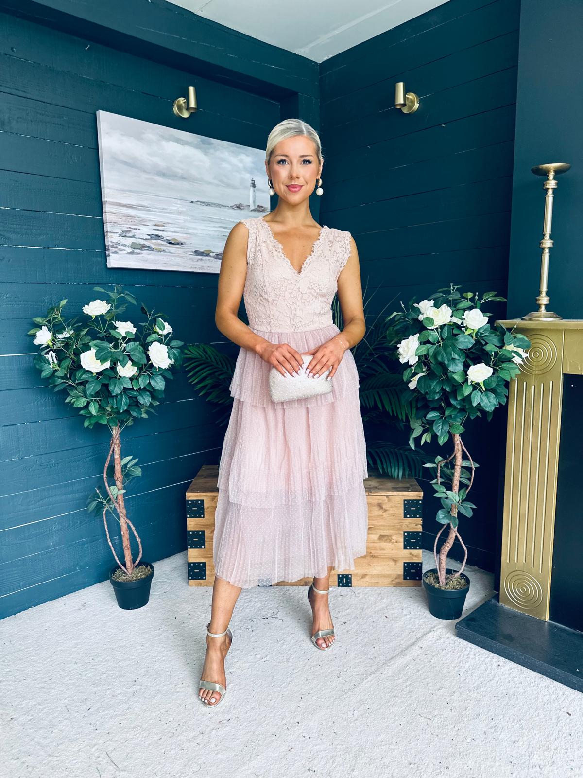 Kari Occasion Tulle Midi Dress Blush