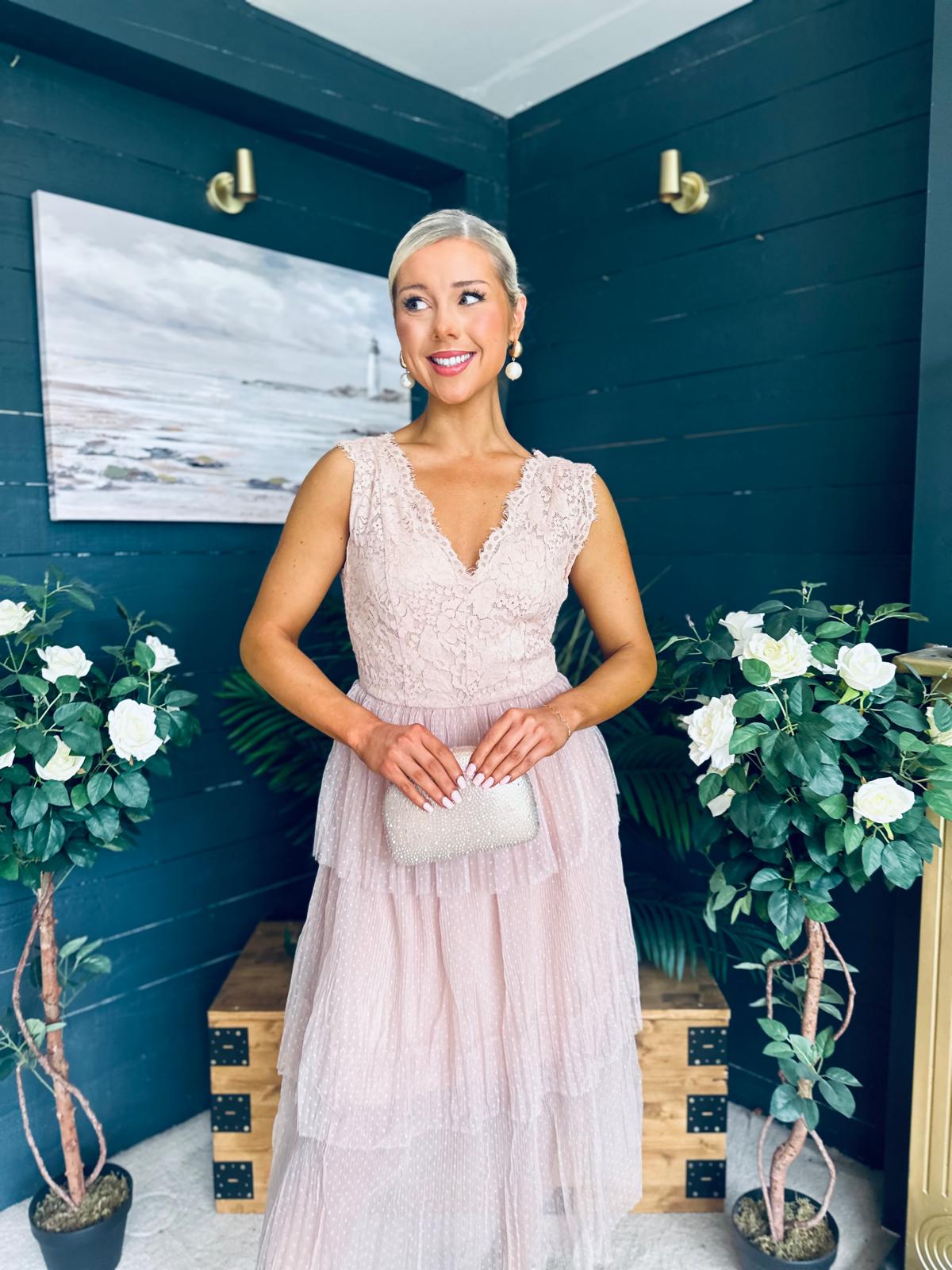 Kari Occasion Tulle Midi Dress Blush