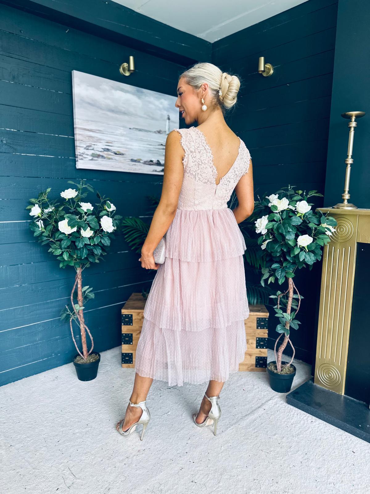 Kari Occasion Tulle Midi Dress Blush