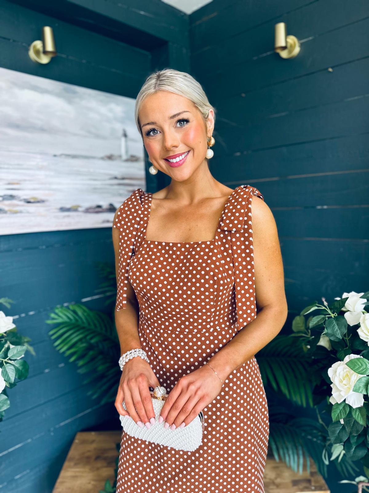 Jovi Tie Shoulder Square Neck Midi Dress Polka Coco