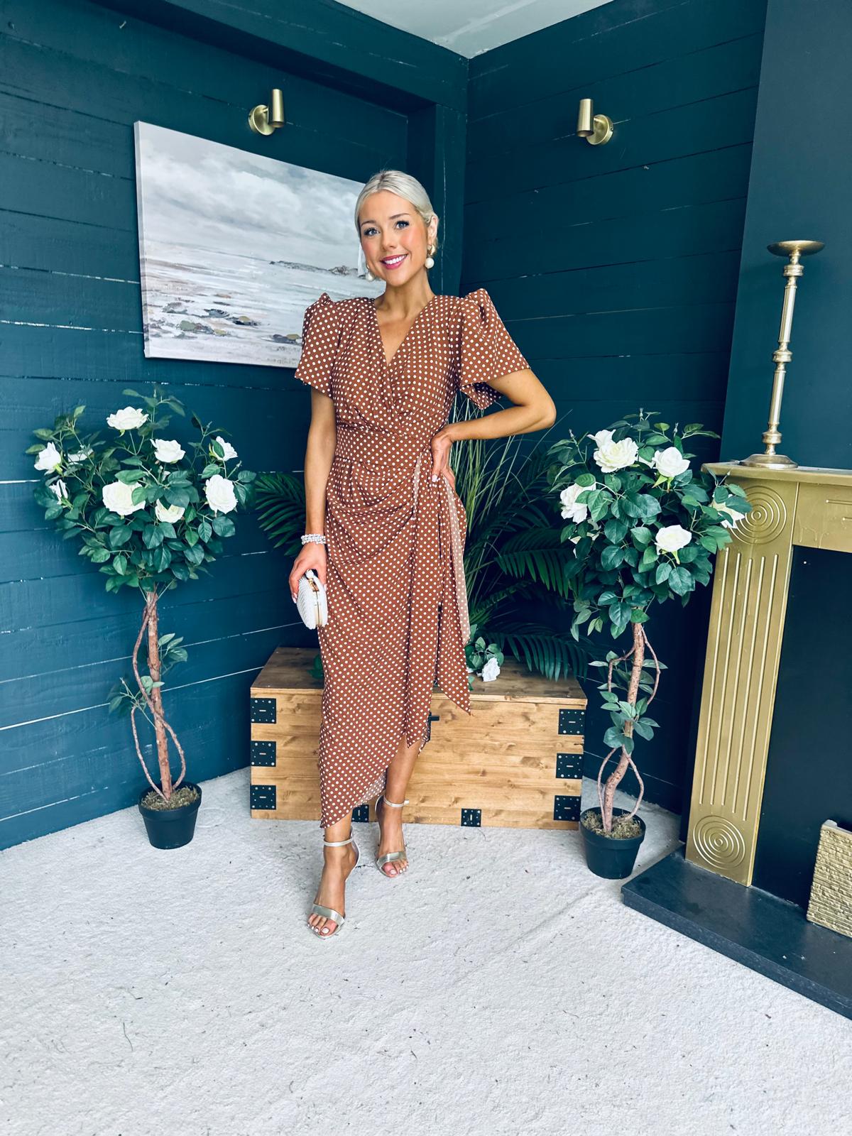 Drew Puff Sleeve Midi Dress Polka Coco