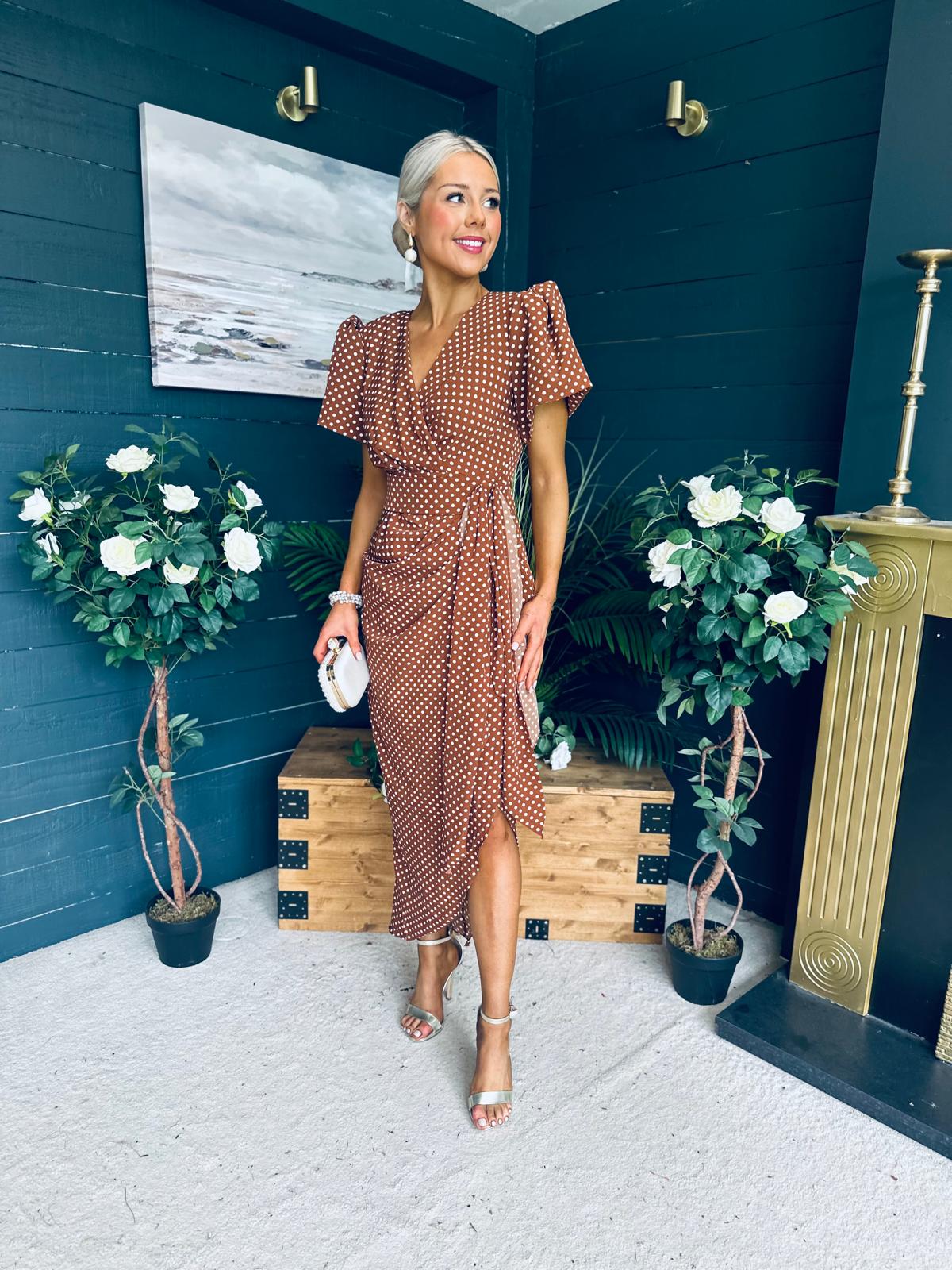 Drew Puff Sleeve Midi Dress Polka Coco