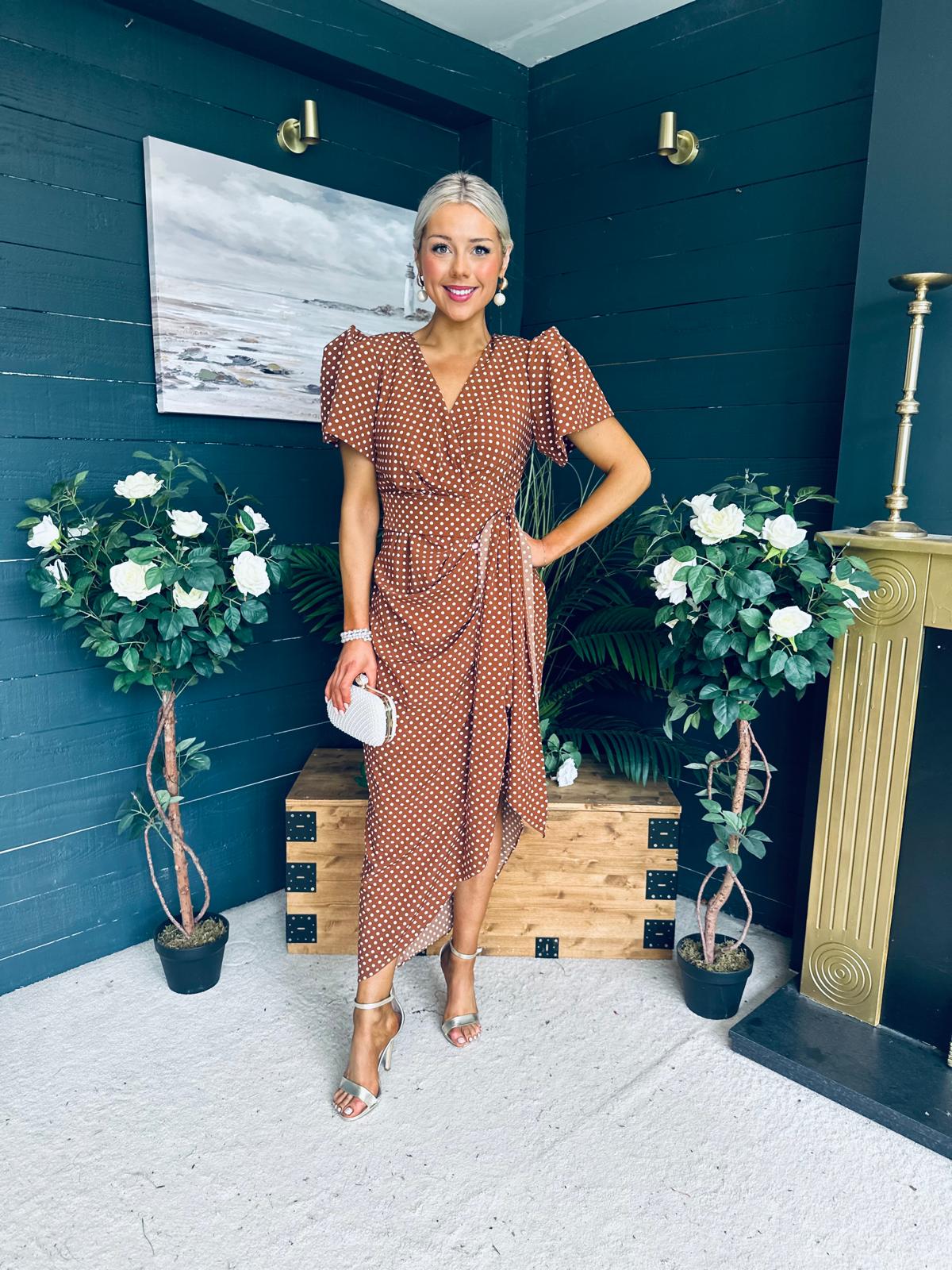 Drew Puff Sleeve Midi Dress Polka Coco