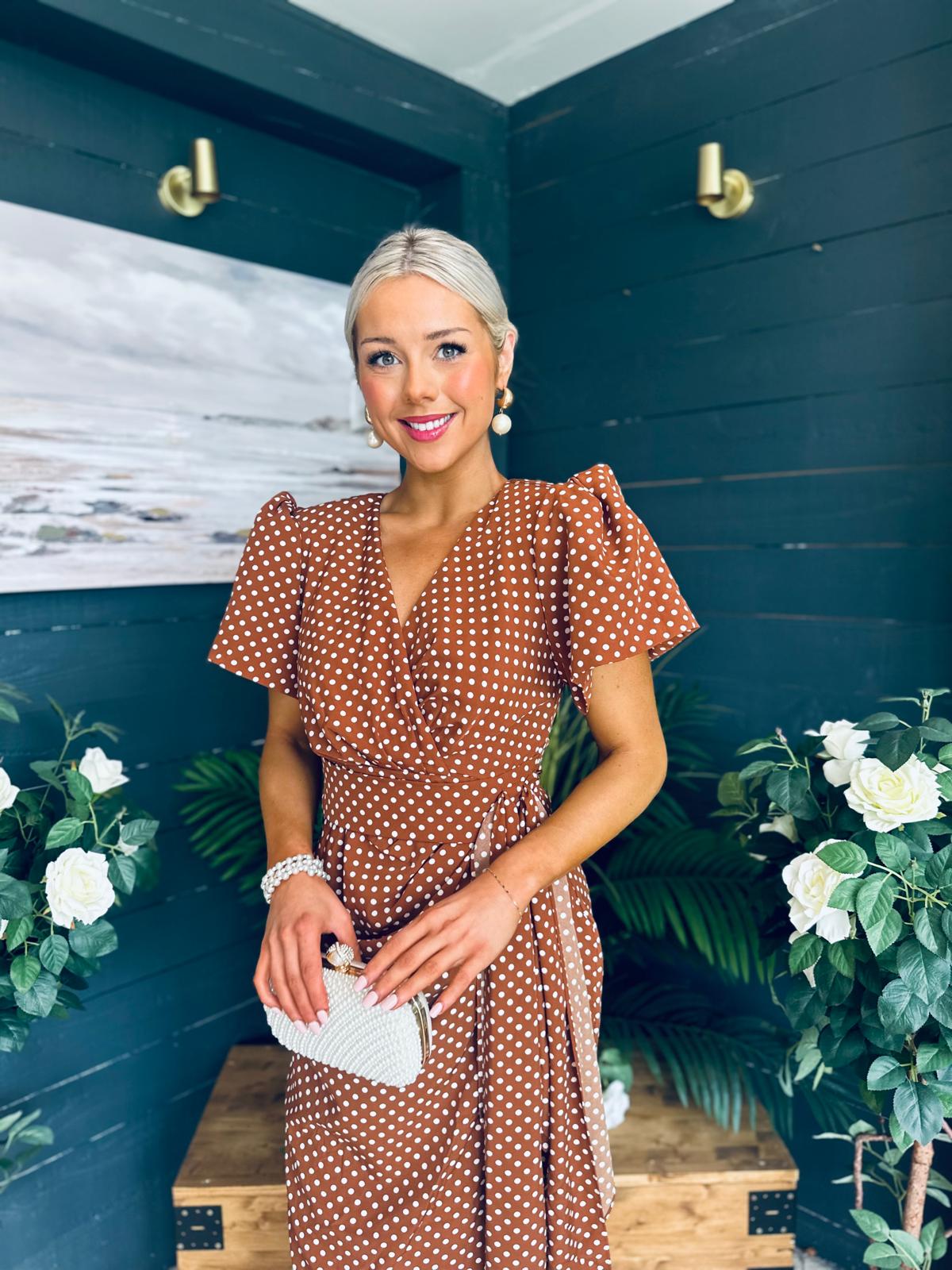 Drew Puff Sleeve Midi Dress Polka Coco
