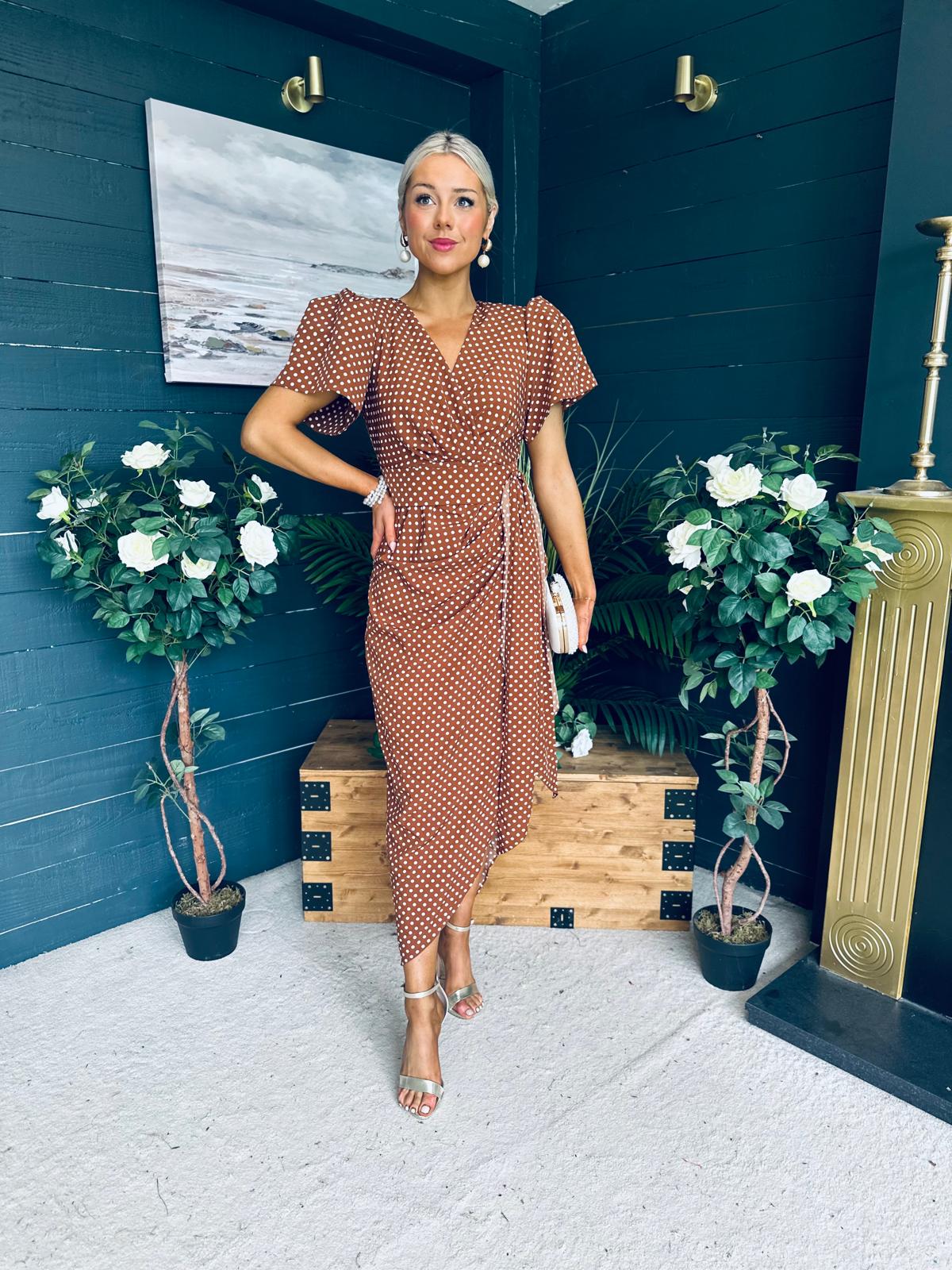 Drew Puff Sleeve Midi Dress Polka Coco