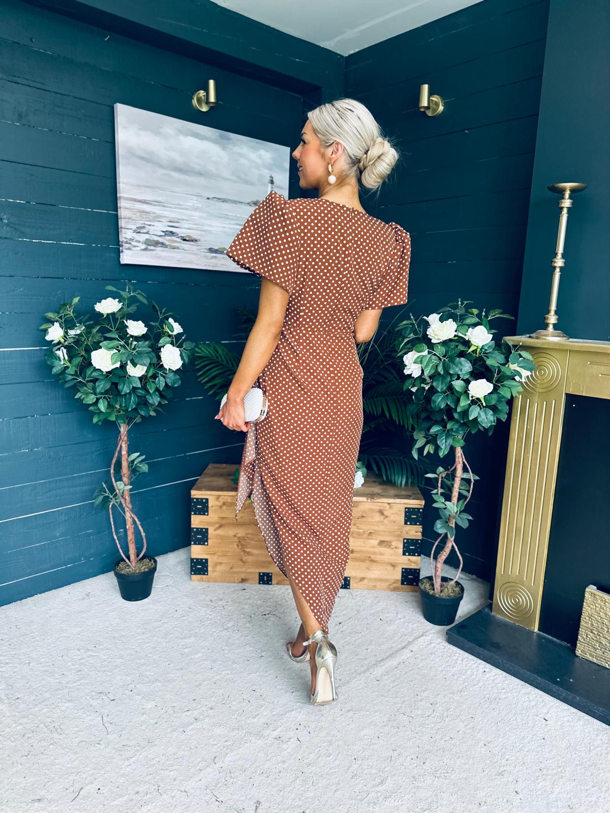 Drew Puff Sleeve Midi Dress Polka Coco