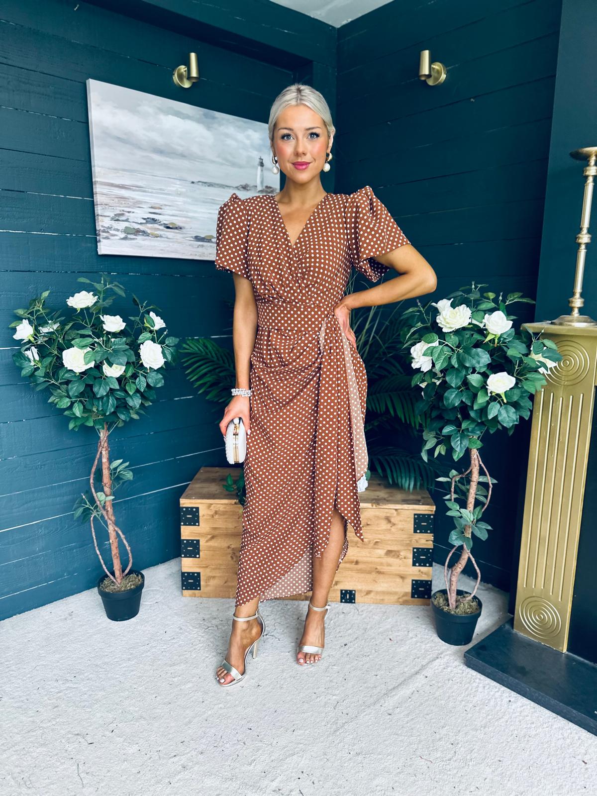 Drew Puff Sleeve Midi Dress Polka Coco