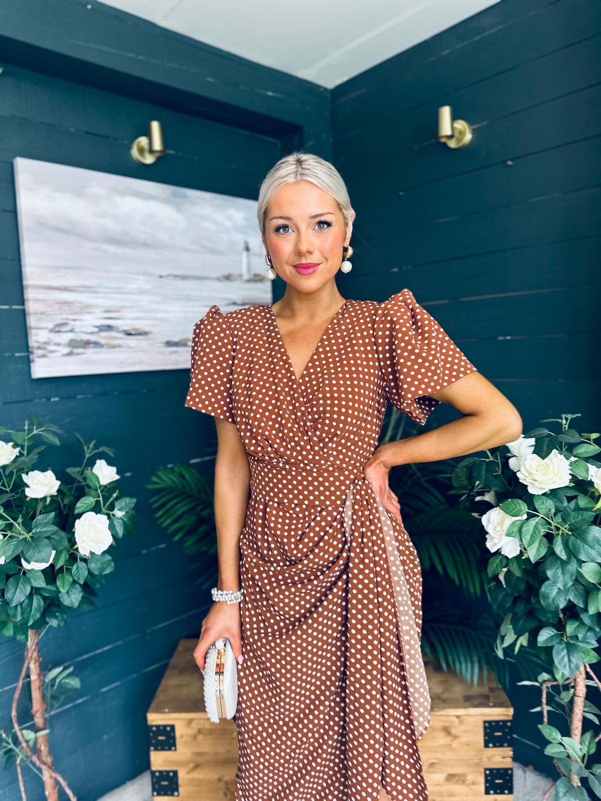 Drew Puff Sleeve Midi Dress Polka Coco