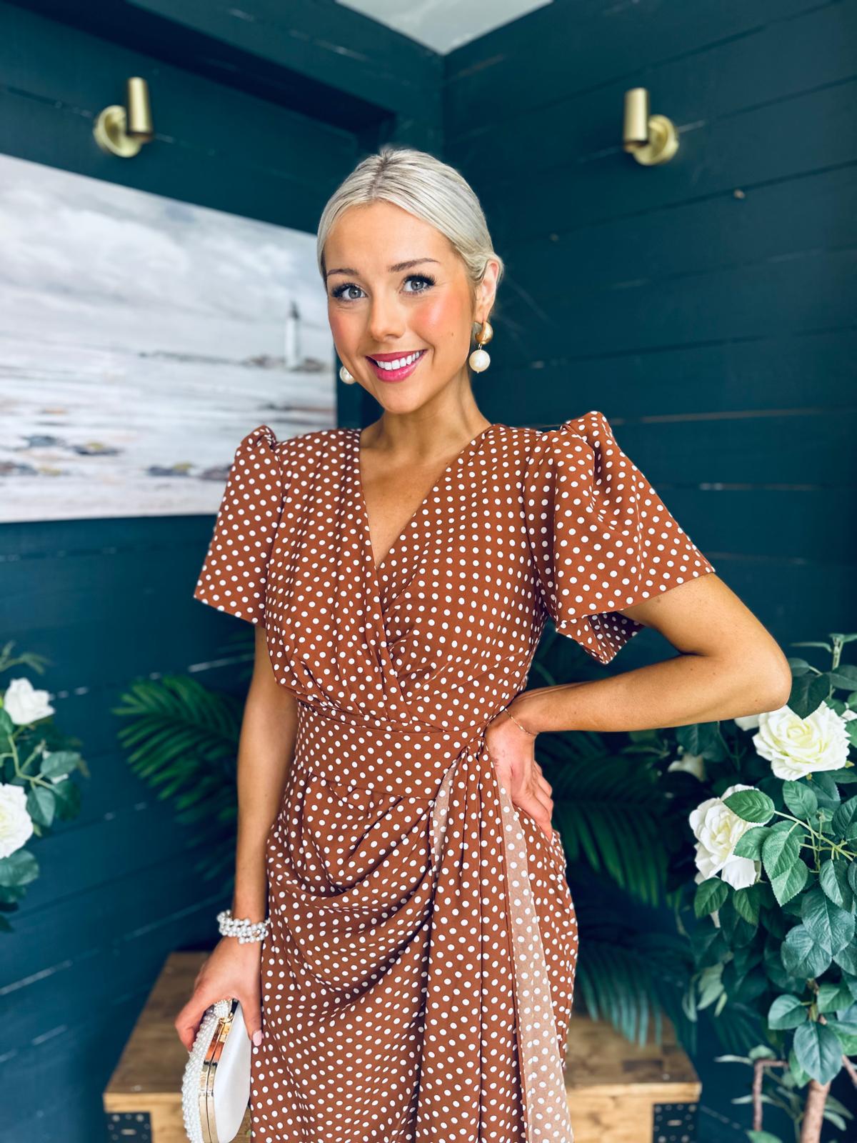 Drew Puff Sleeve Midi Dress Polka Coco