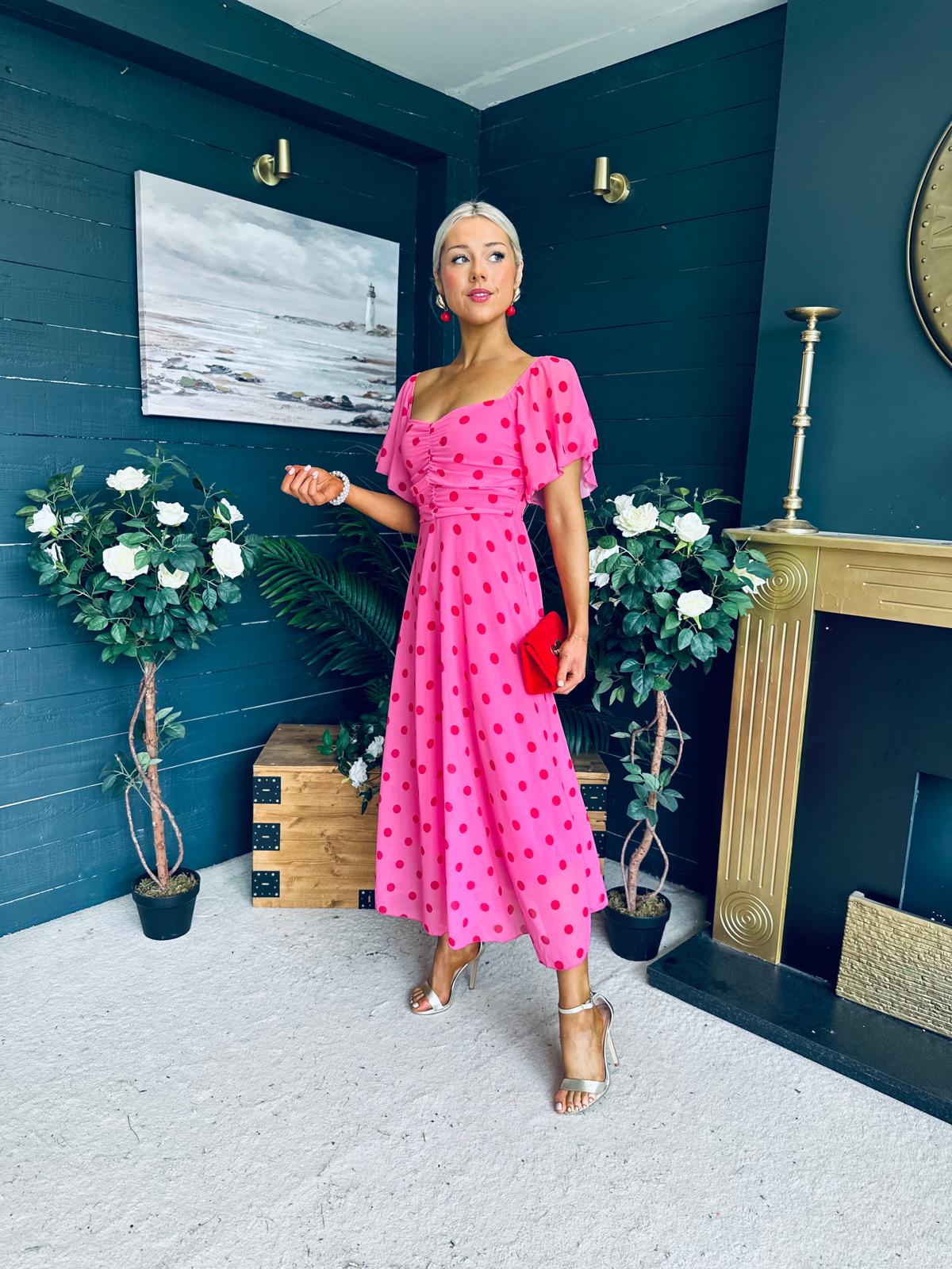 Orla Detailed Midi Dress Polka Pink