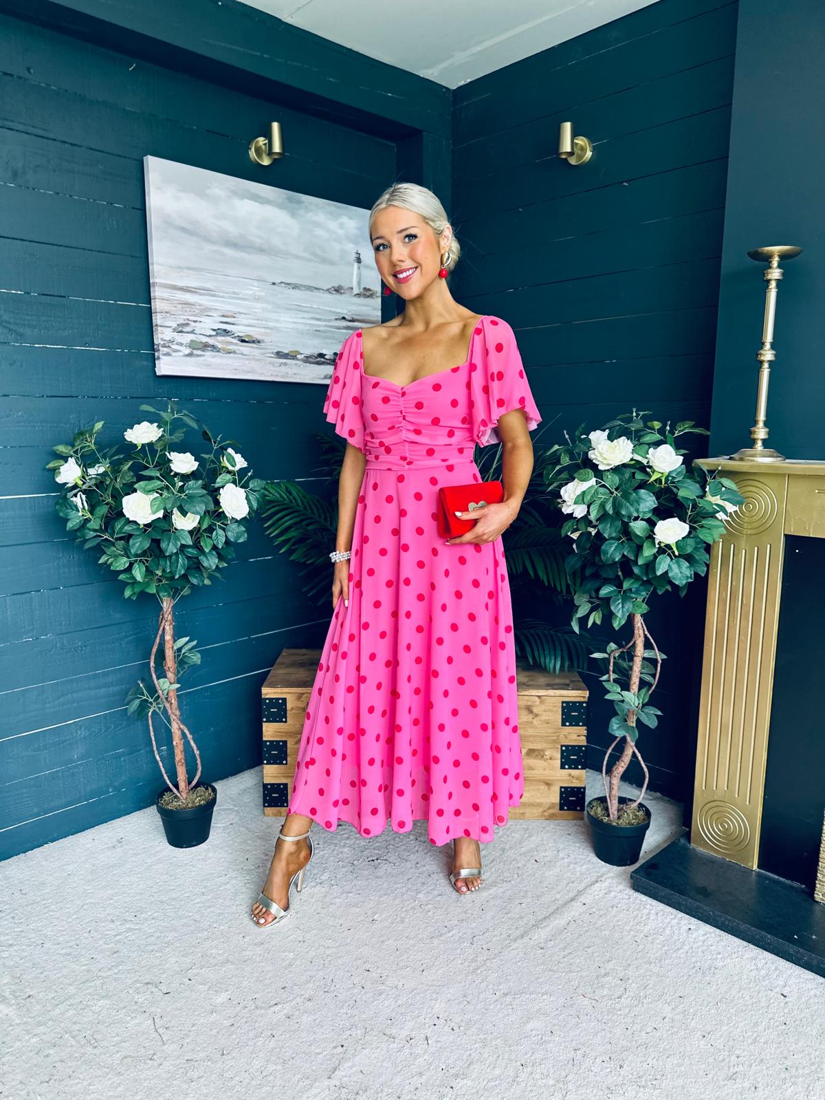 Orla Detailed Midi Dress Polka Pink