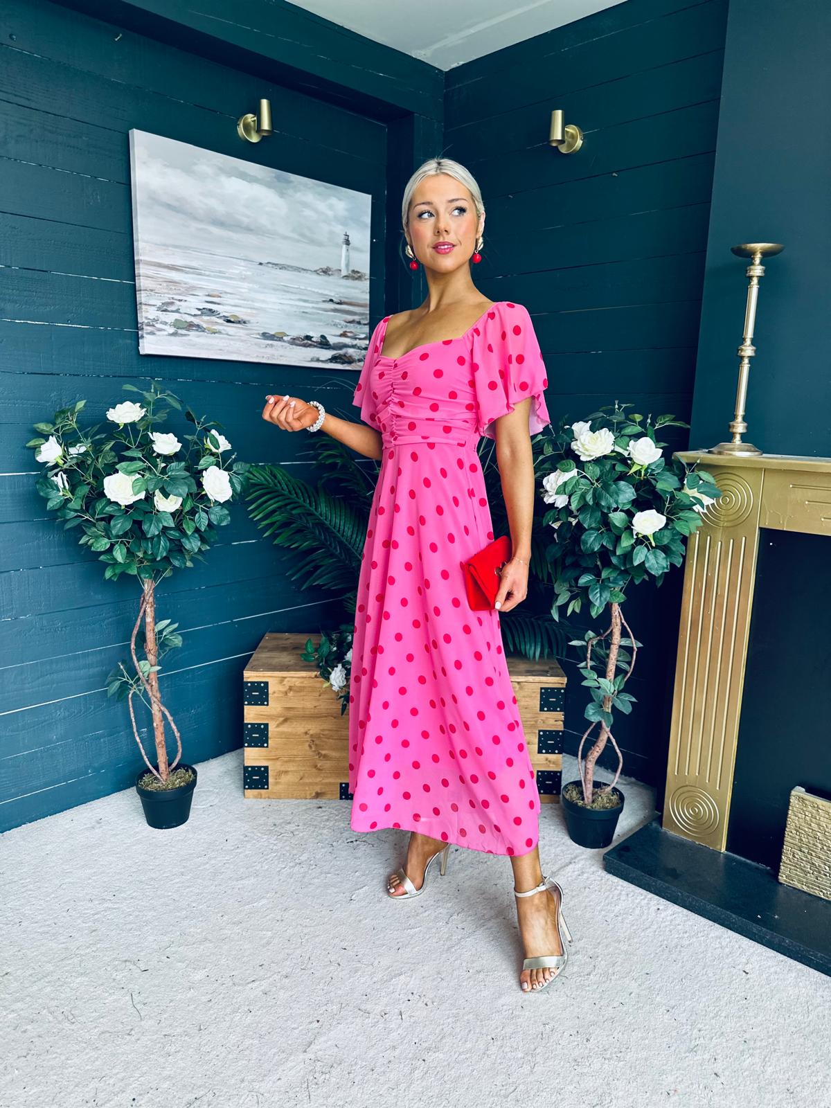 Orla Detailed Midi Dress Polka Pink