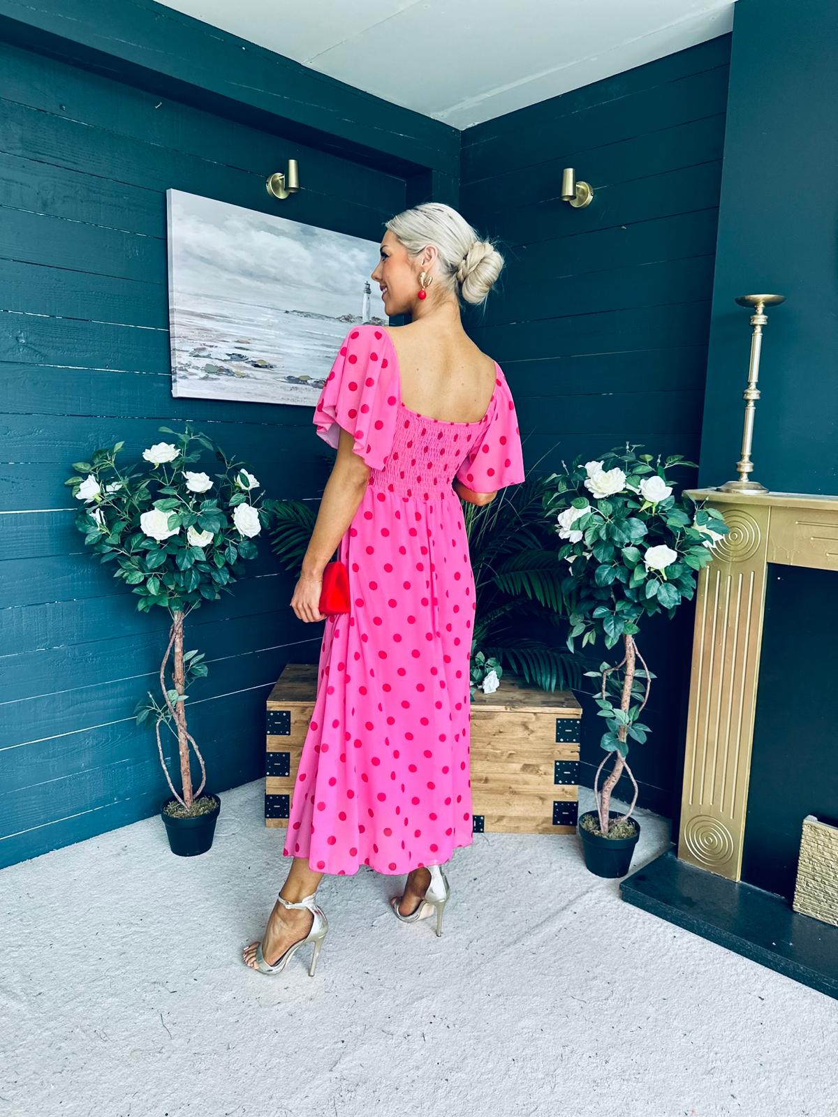 Orla Detailed Midi Dress Polka Pink