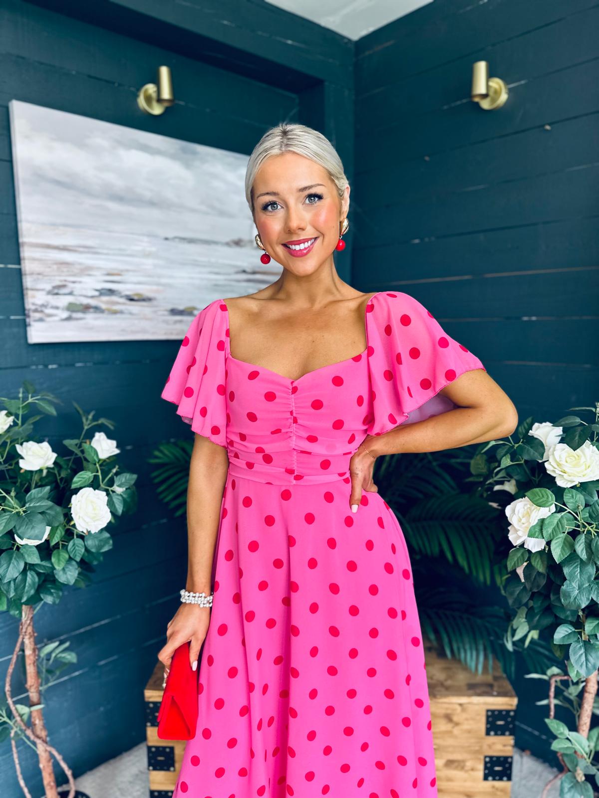 Orla Detailed Midi Dress Polka Pink