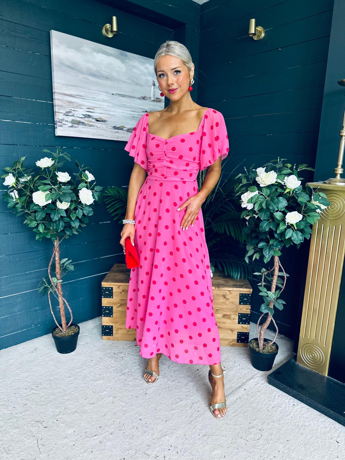 Orla Detailed Midi Dress Polka Pink