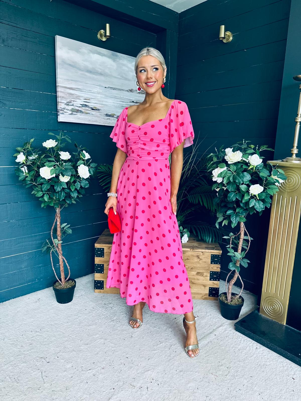 Orla Detailed Midi Dress Polka Pink