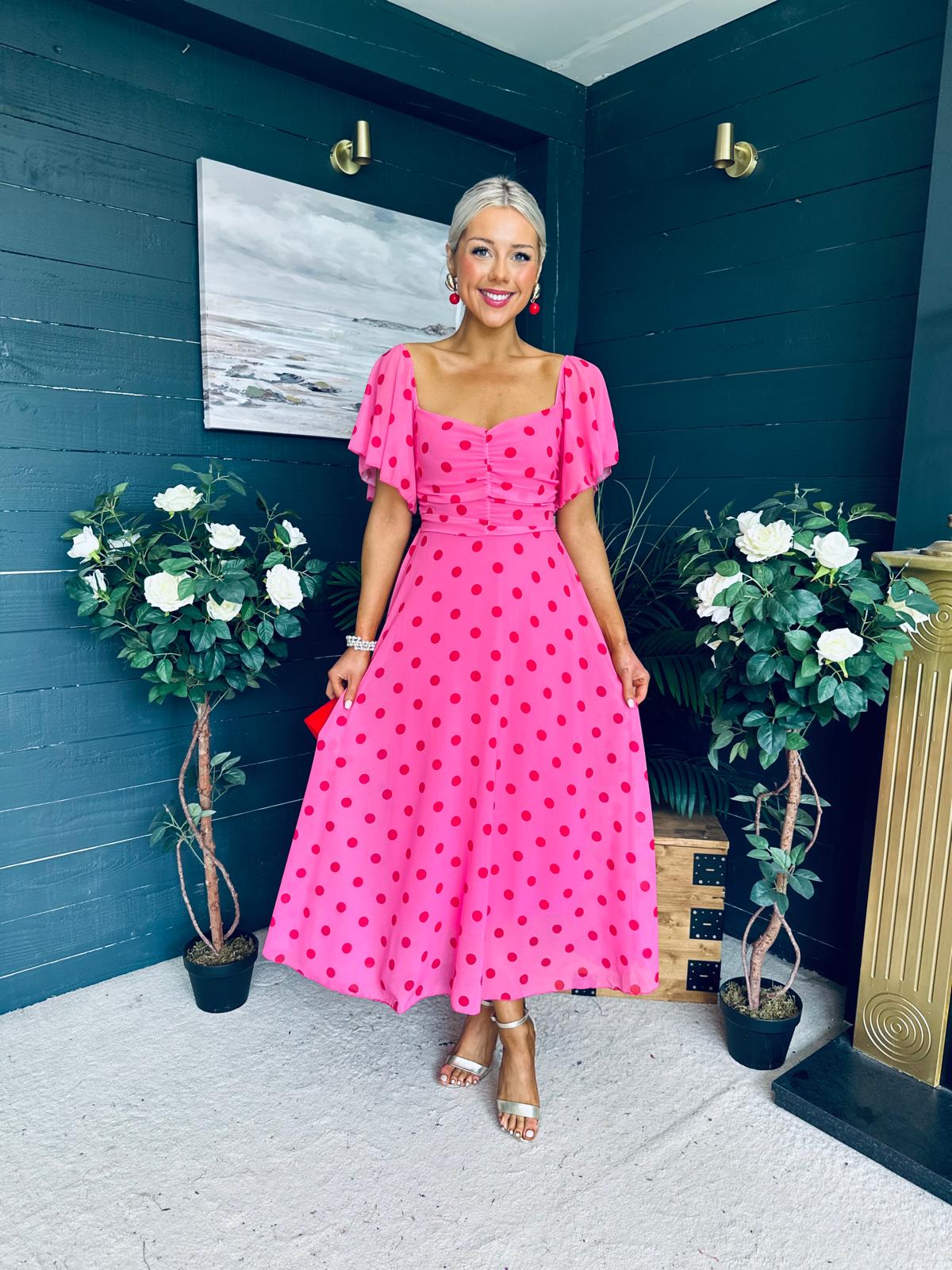 Orla Detailed Midi Dress Polka Pink