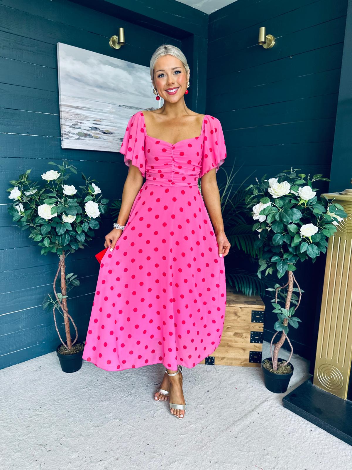 Orla Detailed Midi Dress Polka Pink