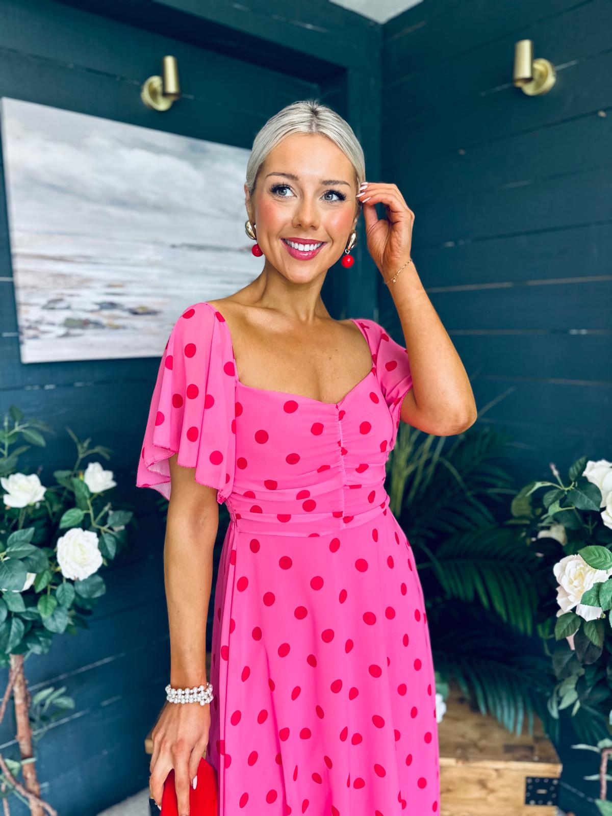 Orla Detailed Midi Dress Polka Pink