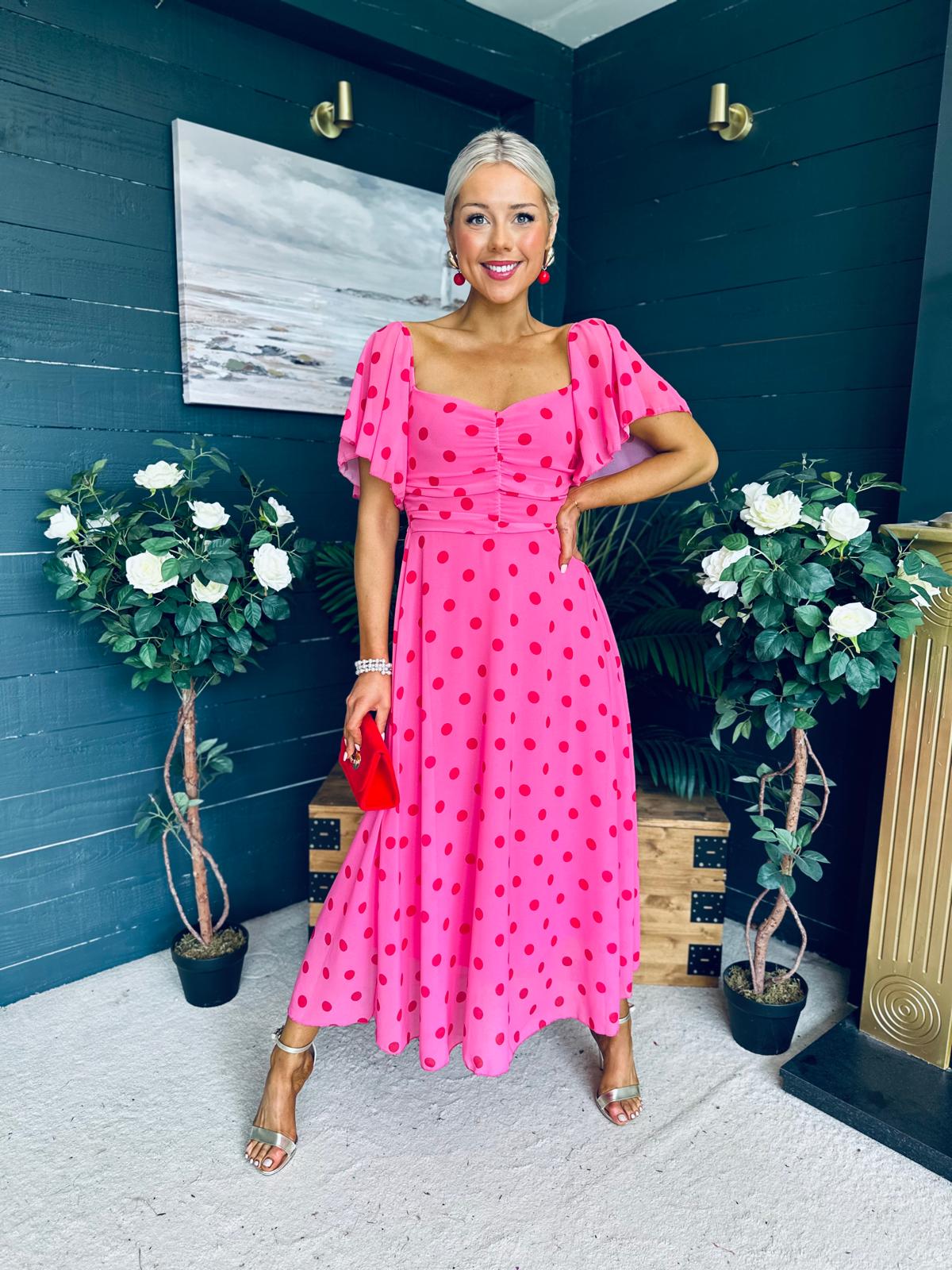 Orla Detailed Midi Dress Polka Pink