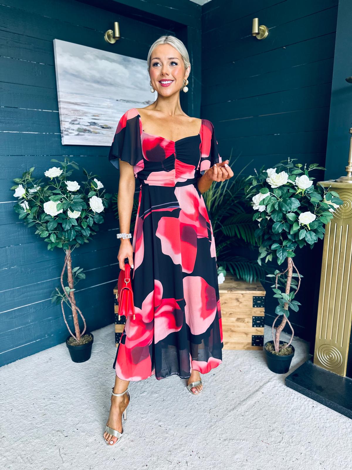 Orla Detailed Midi Dress Floral Black