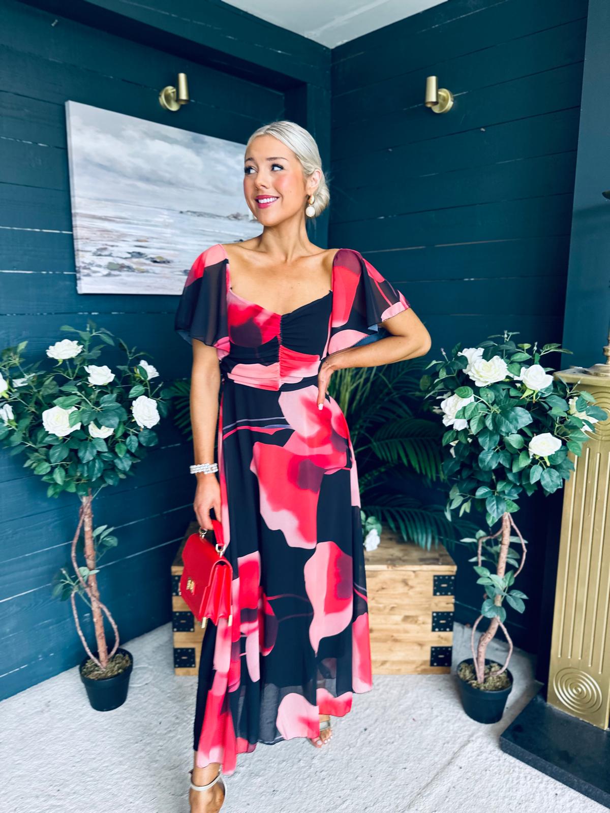 Orla Detailed Midi Dress Floral Black