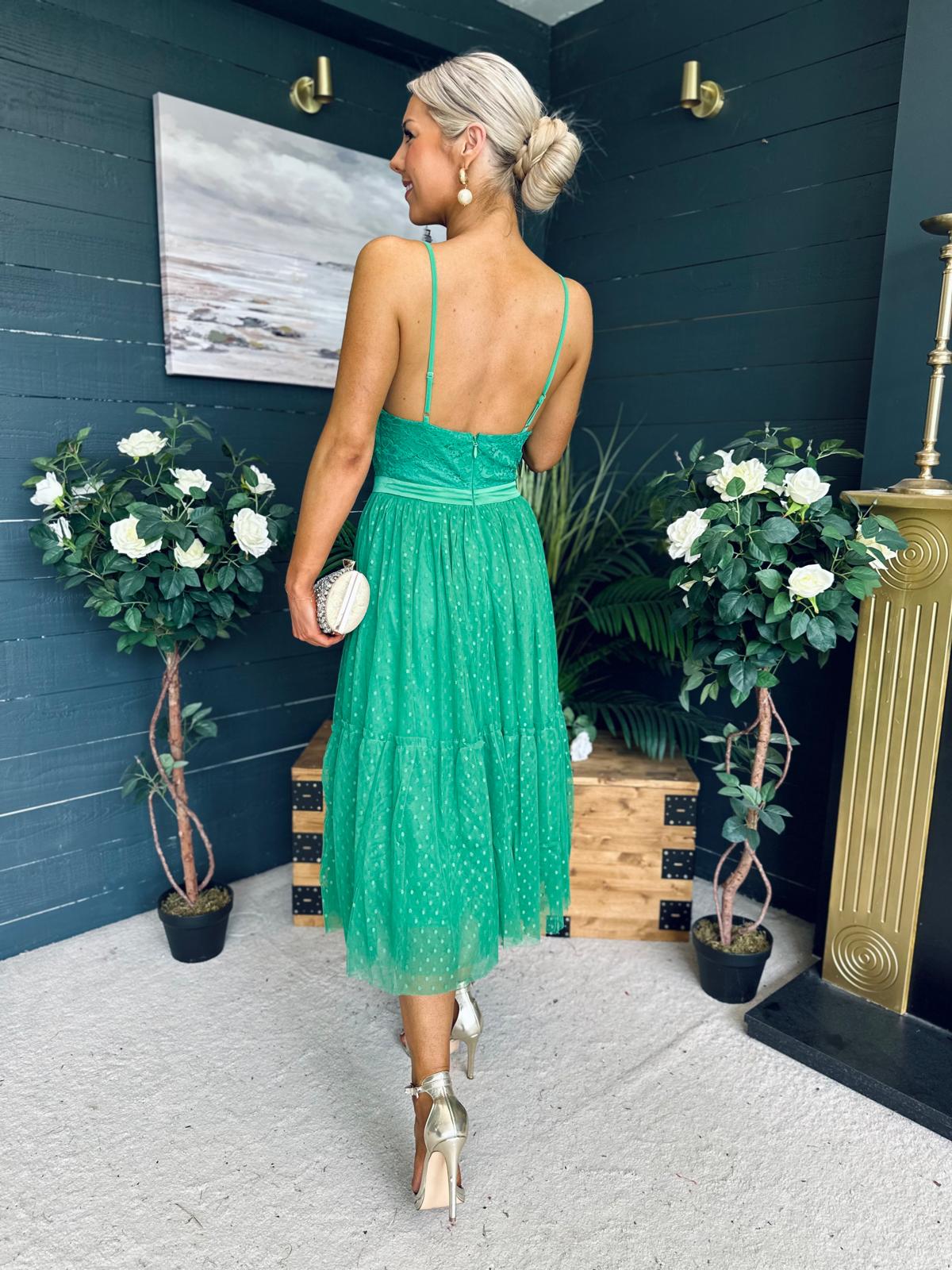 Ally Occasion Tulle Midi Dress Emerald