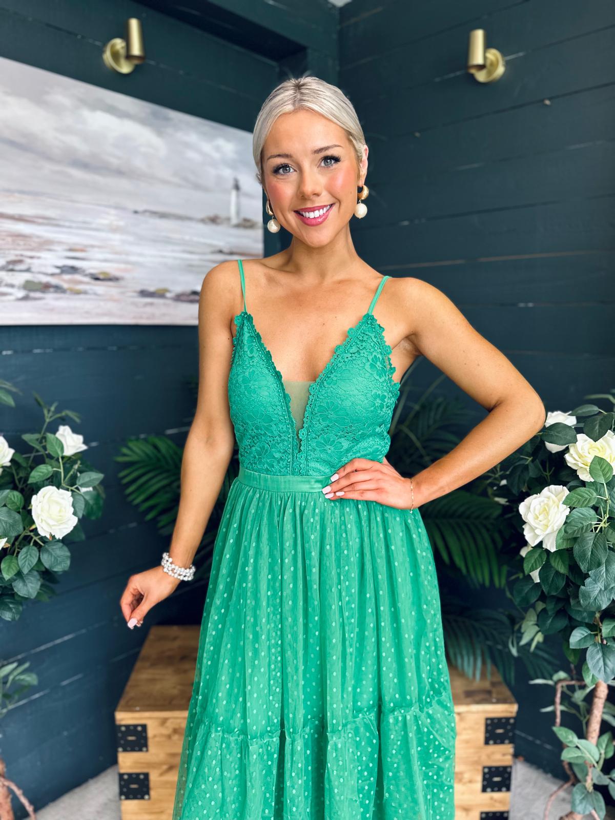 Ally Occasion Tulle Midi Dress Emerald