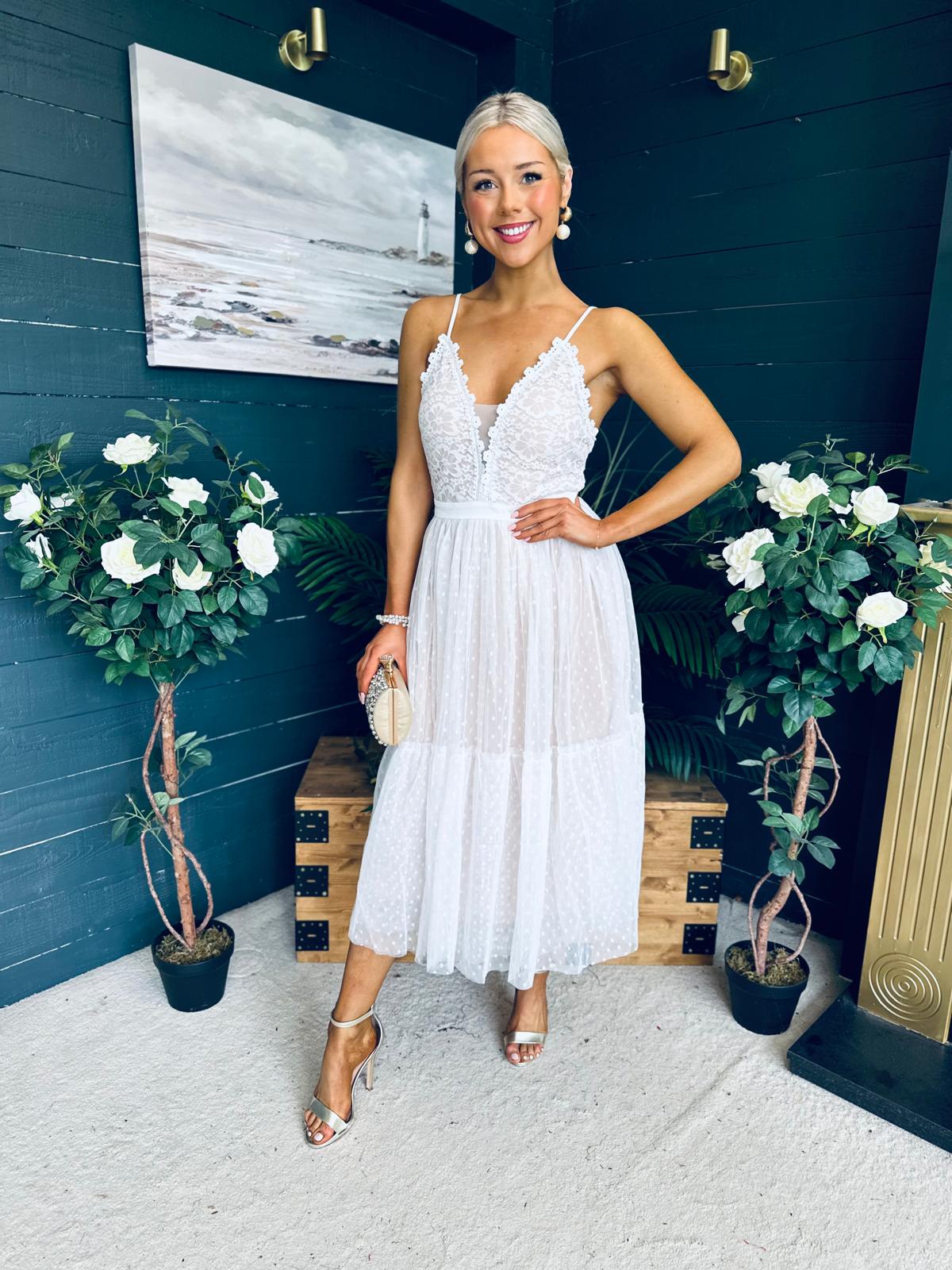 Ally Occasion Tulle Midi Dress White