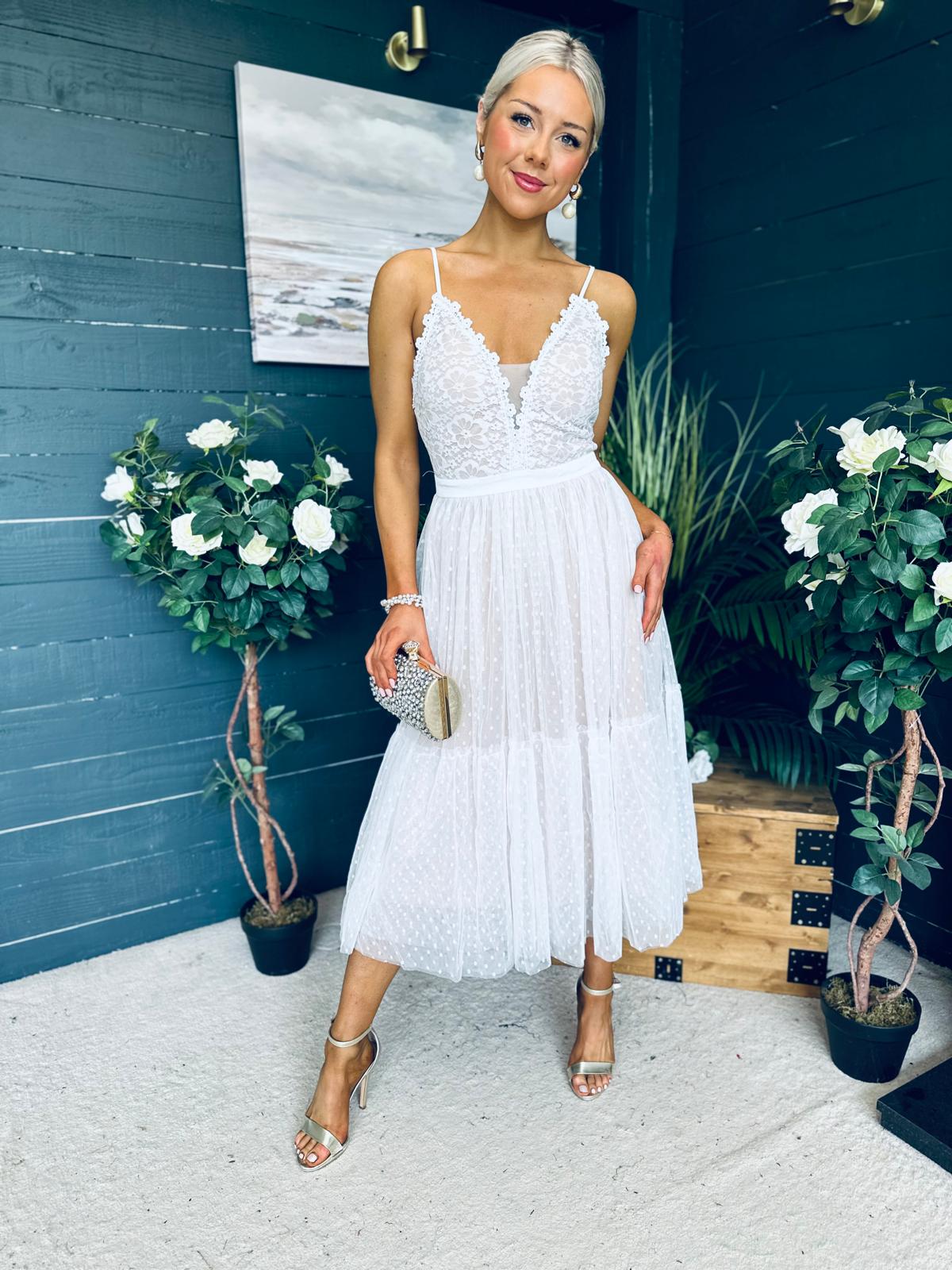 Ally Occasion Tulle Midi Dress White