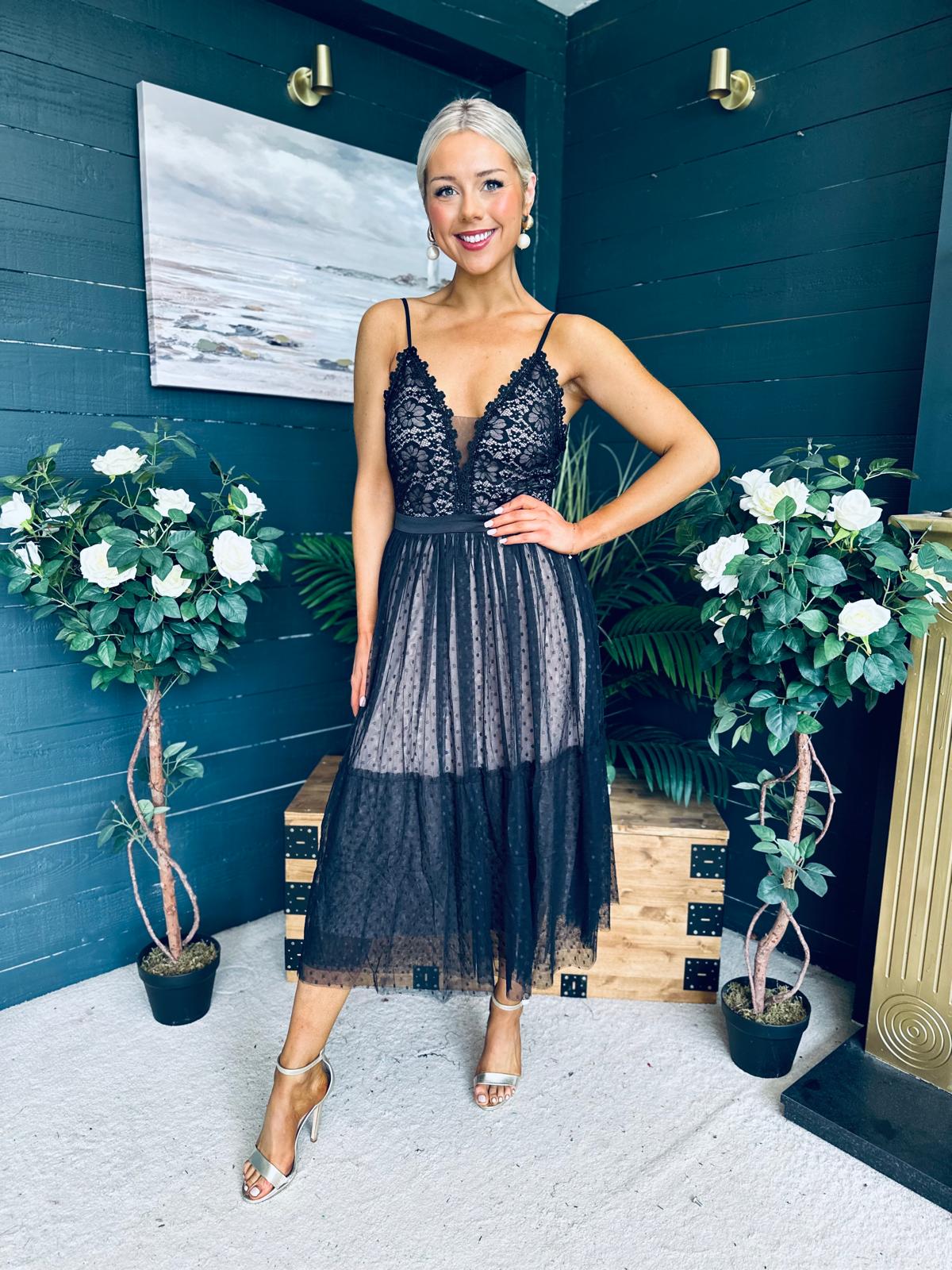 Ally Occasion Tulle Midi Dress Black