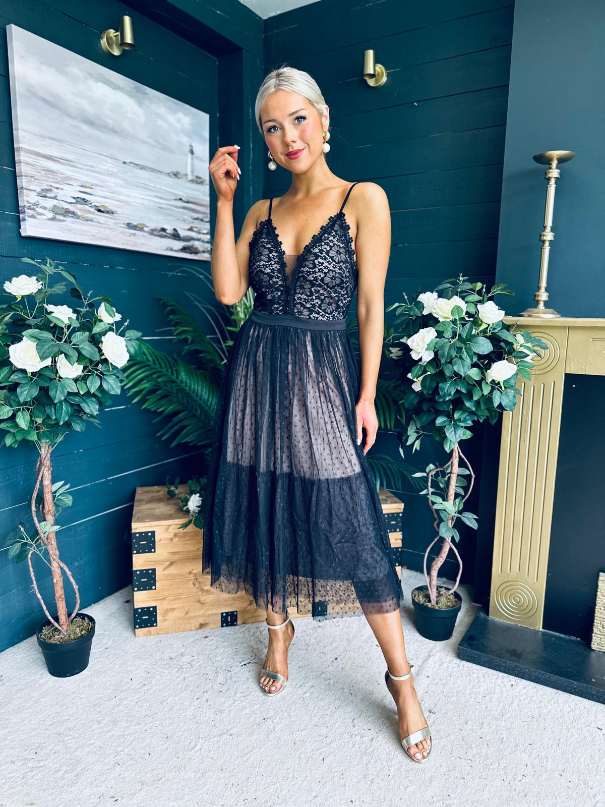 Ally Occasion Tulle Midi Dress Black