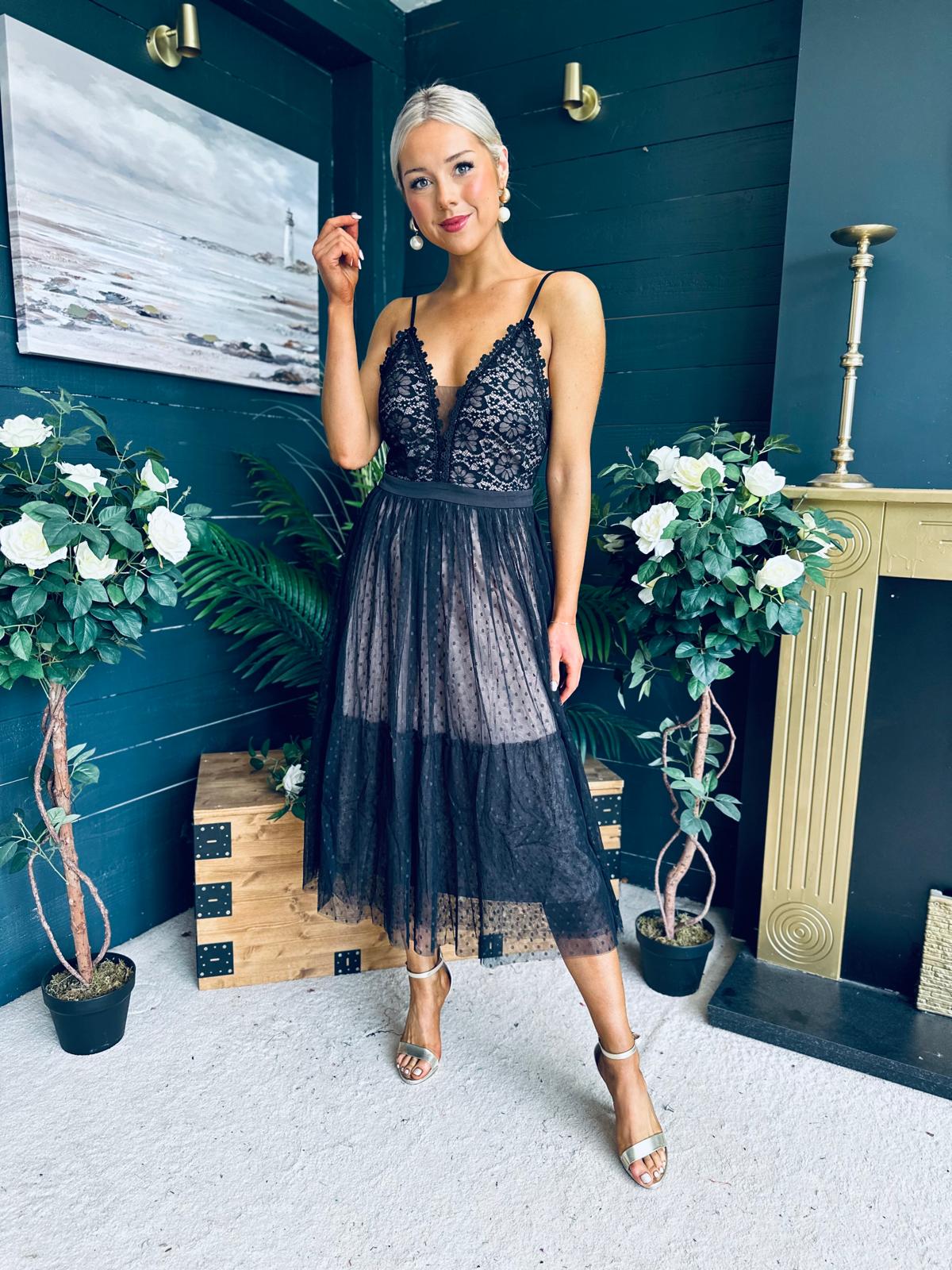 Ally Occasion Tulle Midi Dress Black
