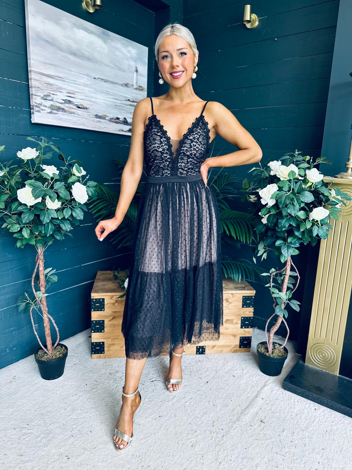 Ally Occasion Tulle Midi Dress Black