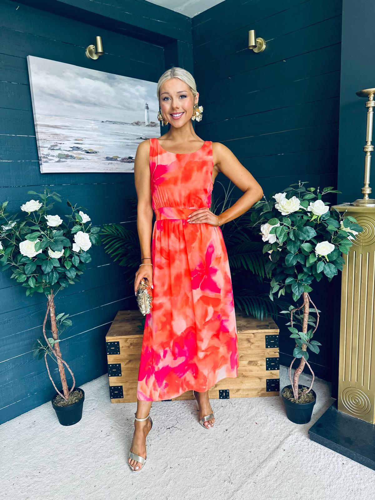 Bella Banded Midi Dress Floral Amber