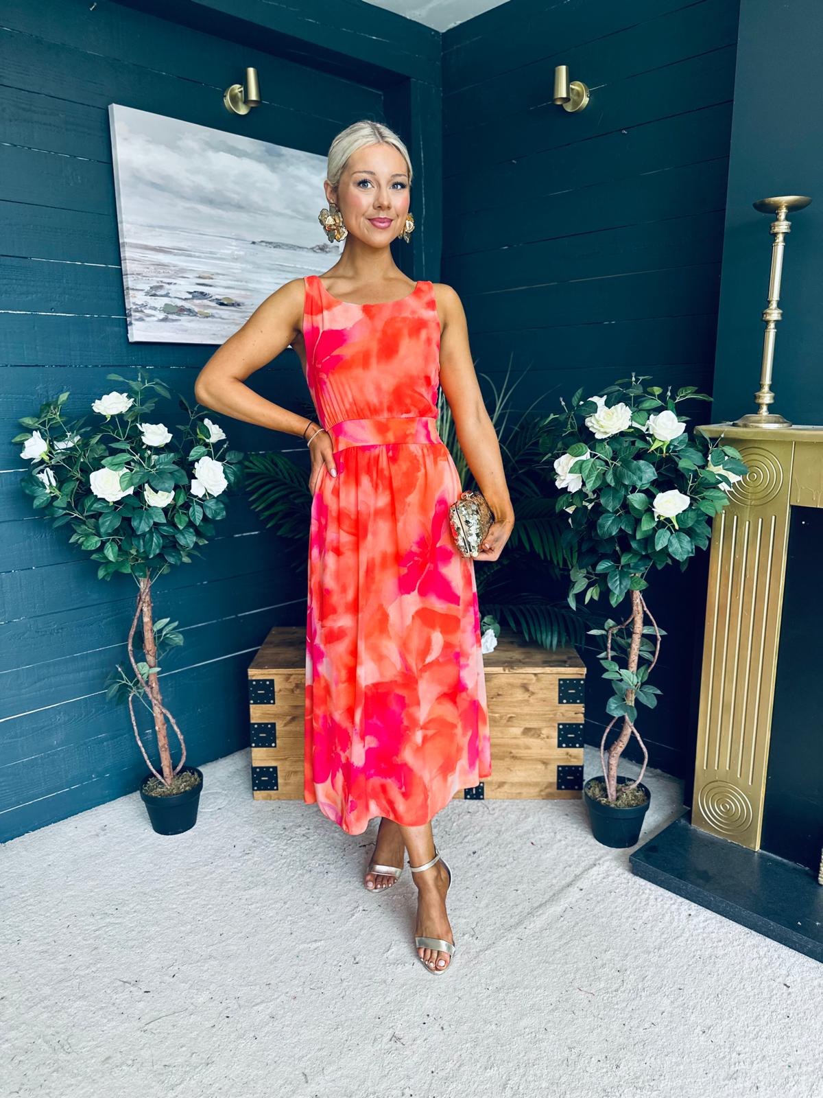 Bella Banded Midi Dress Floral Amber