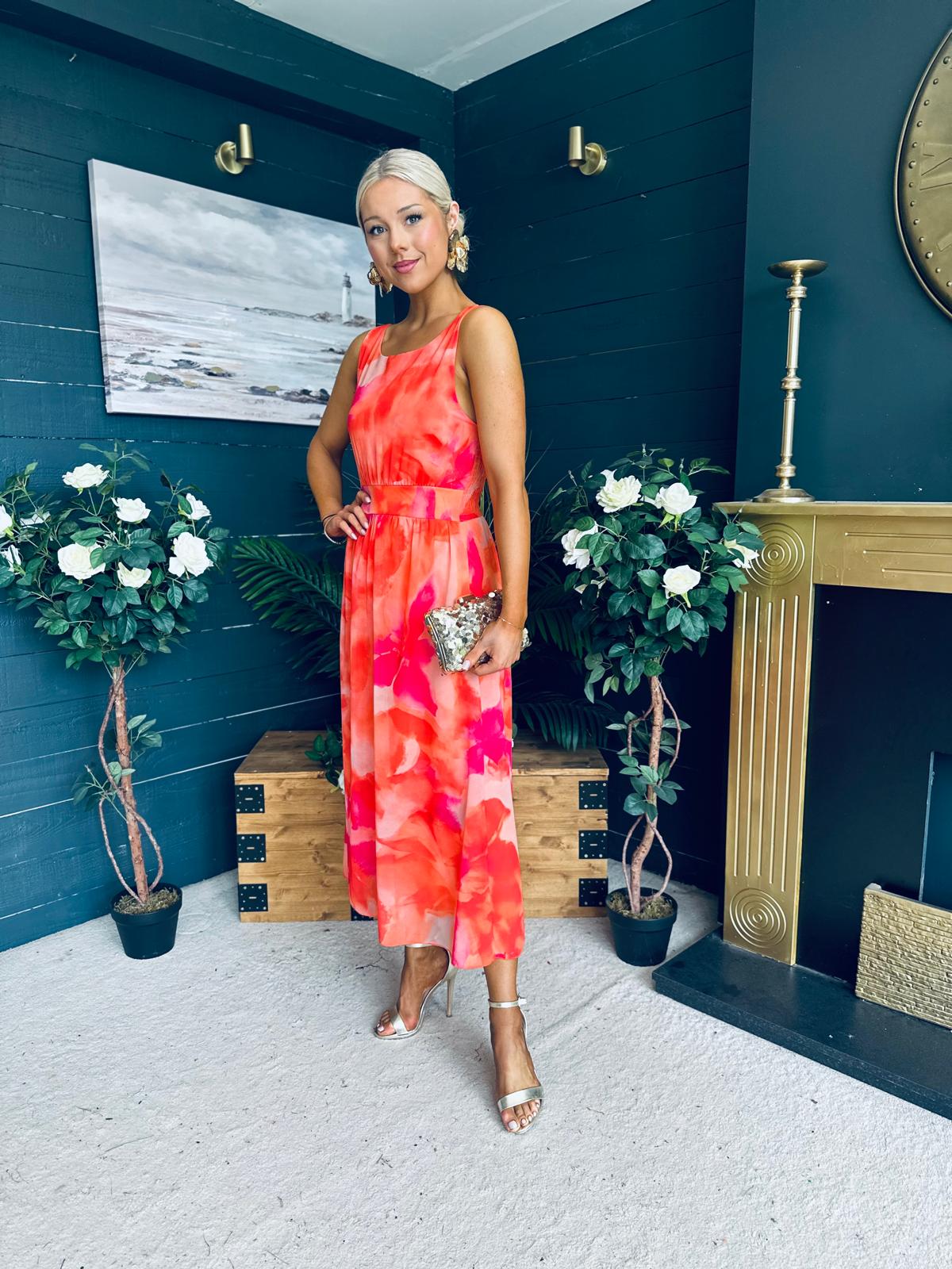Bella Banded Midi Dress Floral Amber