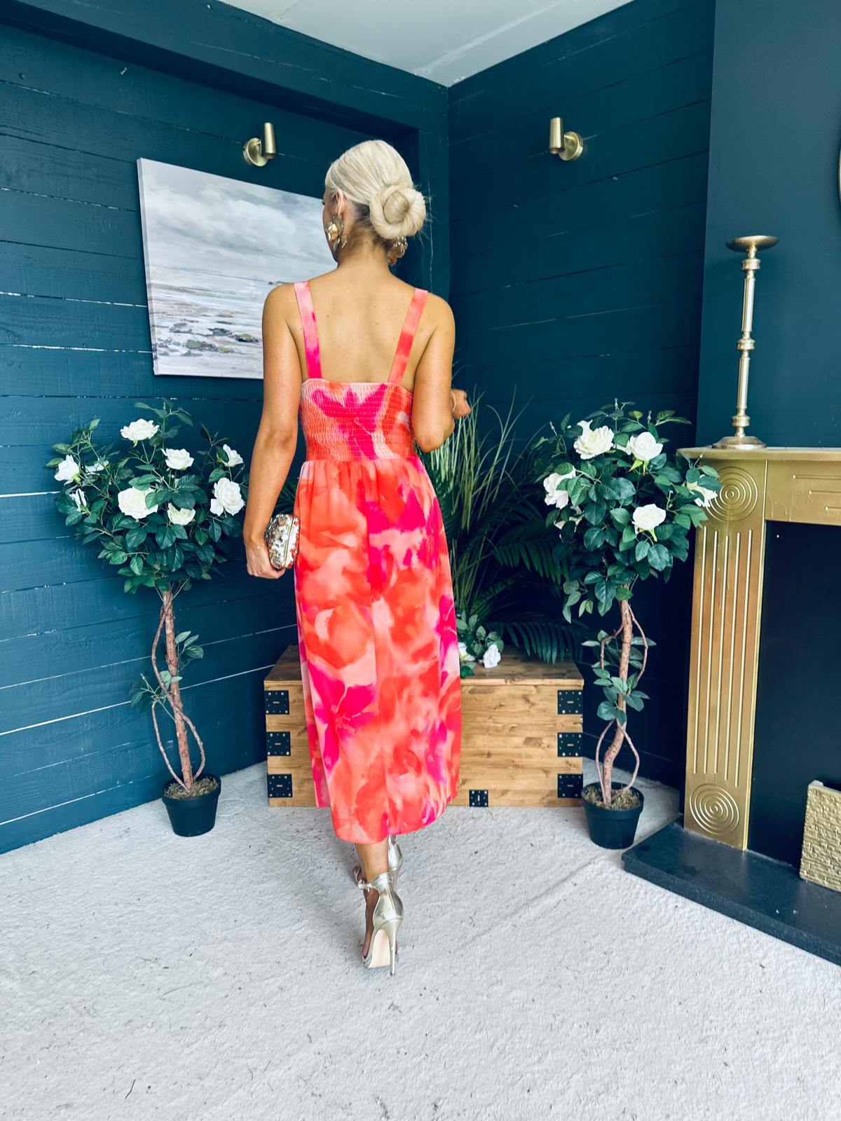 Bella Banded Midi Dress Floral Amber
