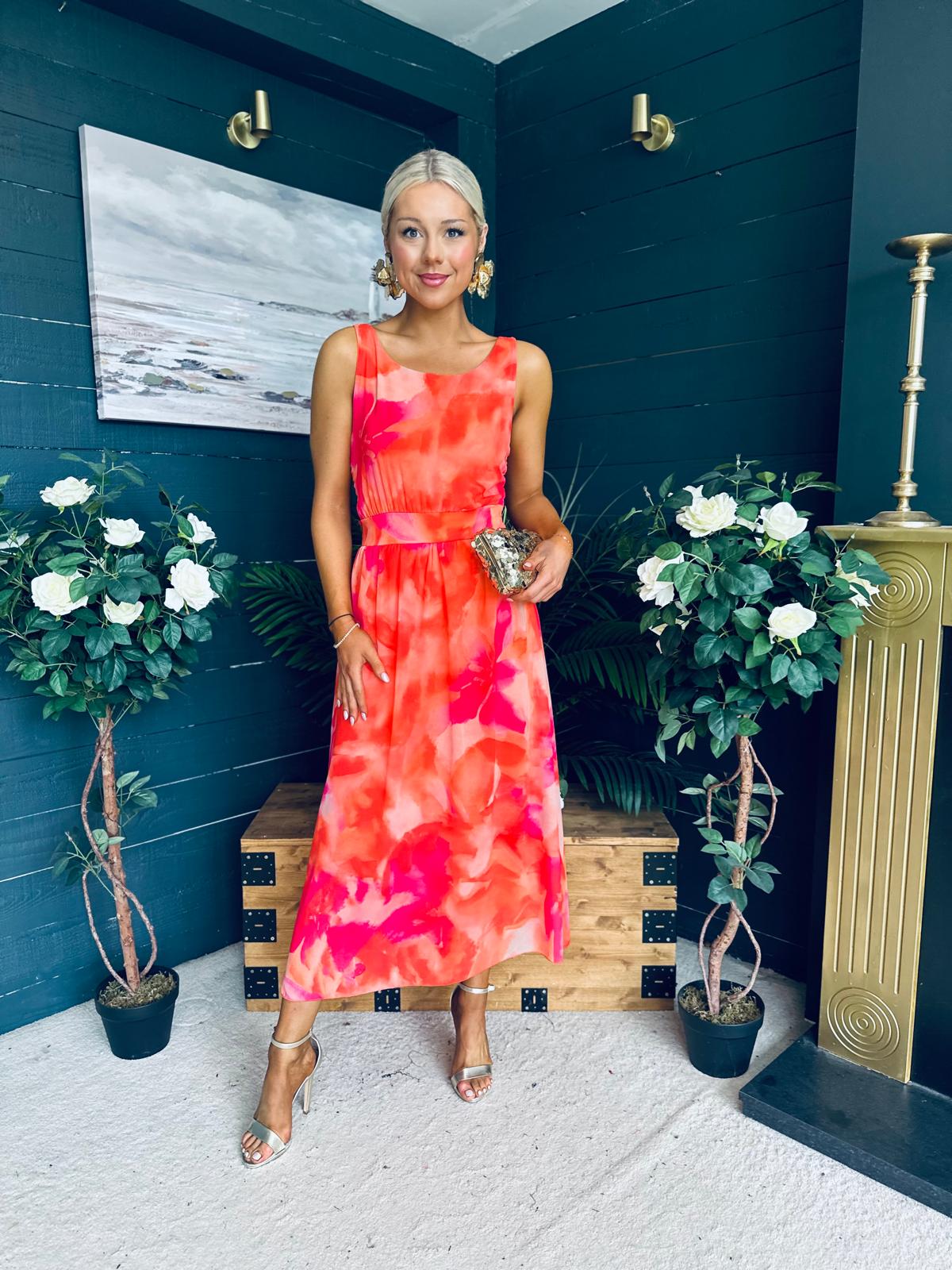Bella Banded Midi Dress Floral Amber