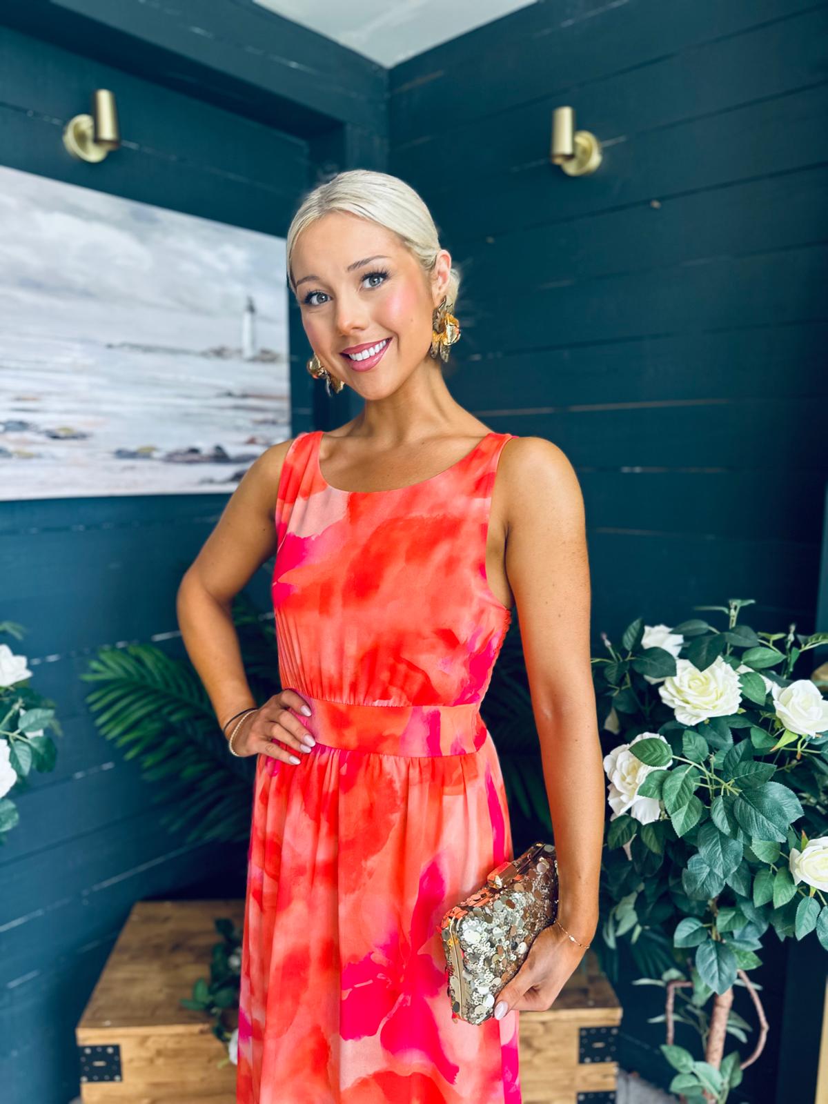 Bella Banded Midi Dress Floral Amber