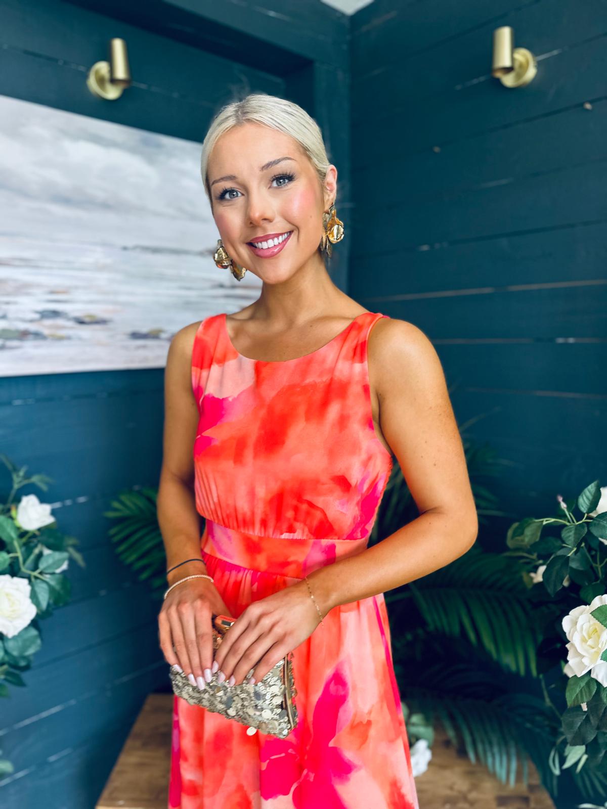 Bella Banded Midi Dress Floral Amber