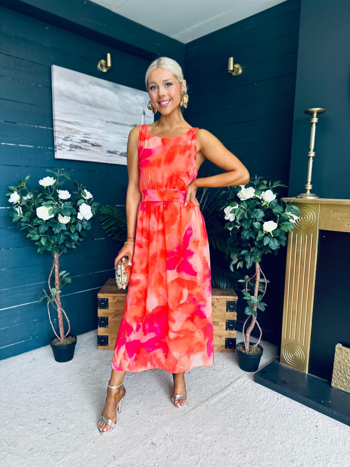 Bella Banded Midi Dress Floral Amber