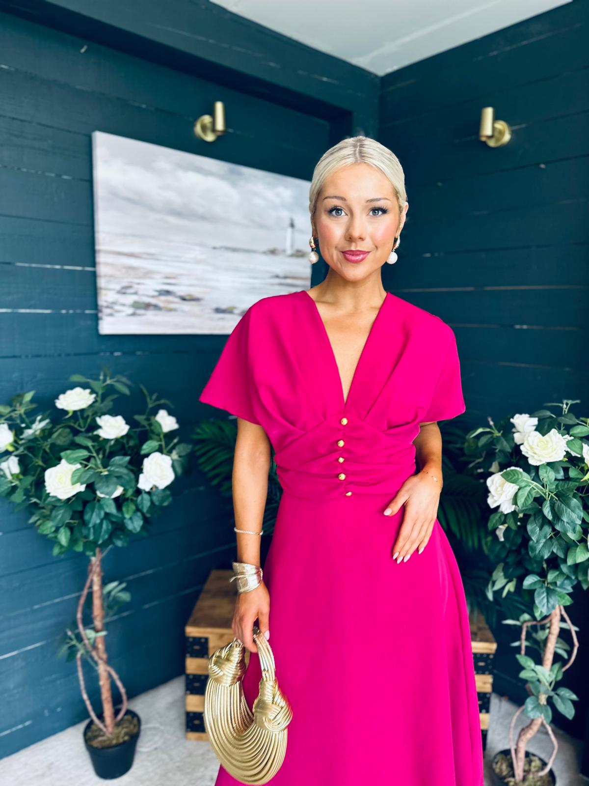 Karina Ruched Detail Midi Dress Raspberry