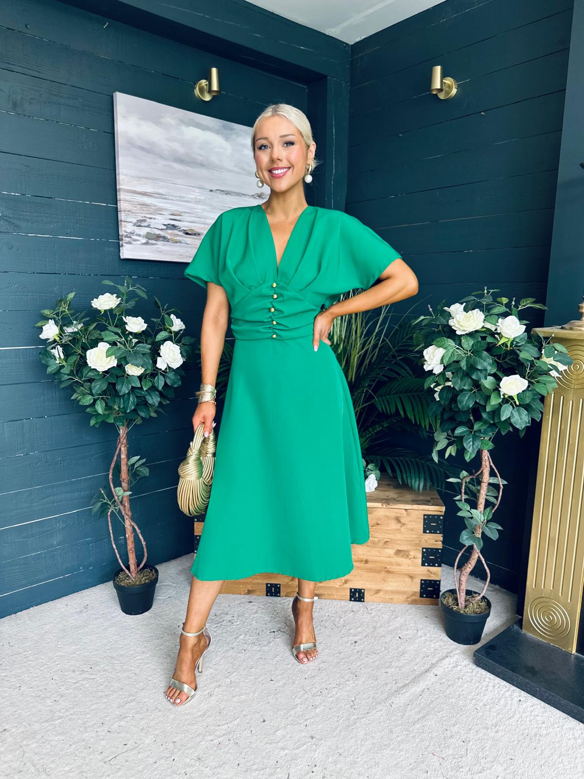 Karina Ruched Detail Midi Dress Emerald