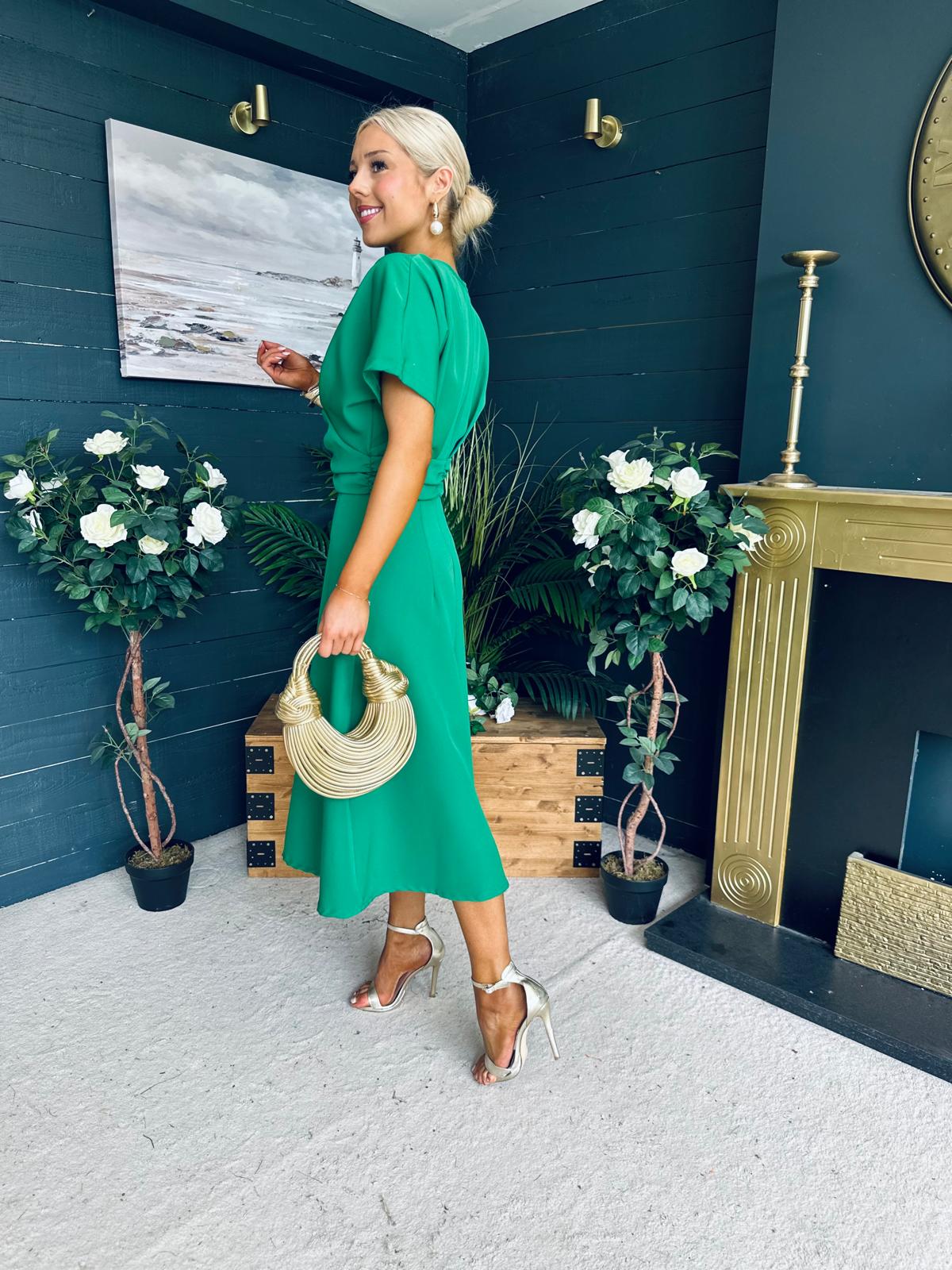 Karina Ruched Detail Midi Dress Emerald