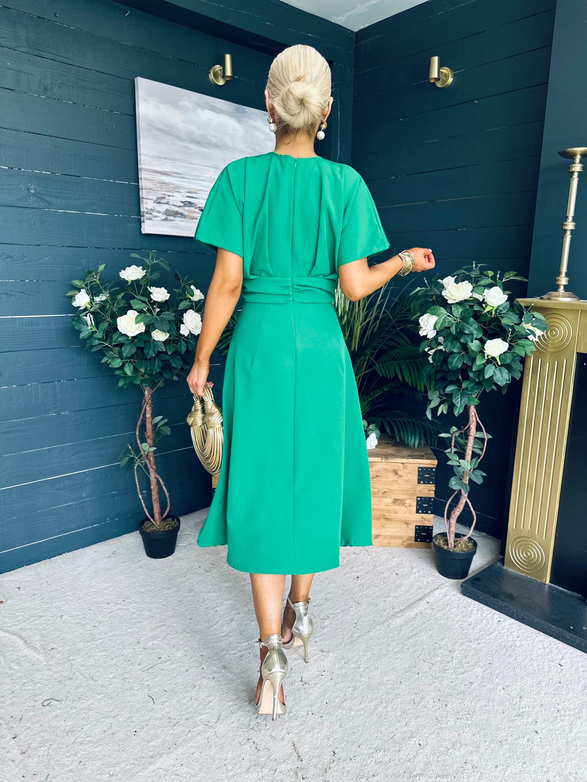 Karina Ruched Detail Midi Dress Emerald