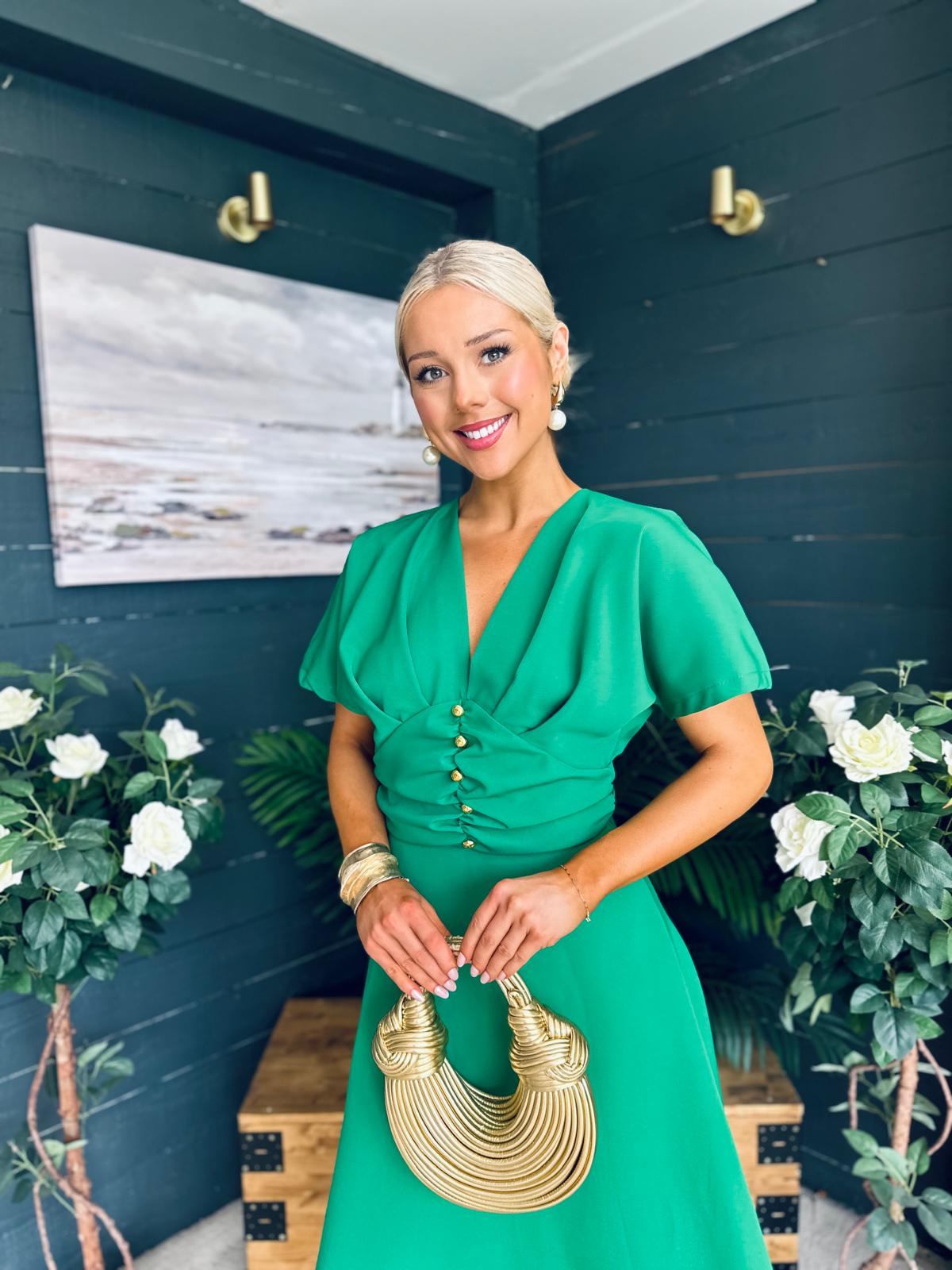 Karina Ruched Detail Midi Dress Emerald