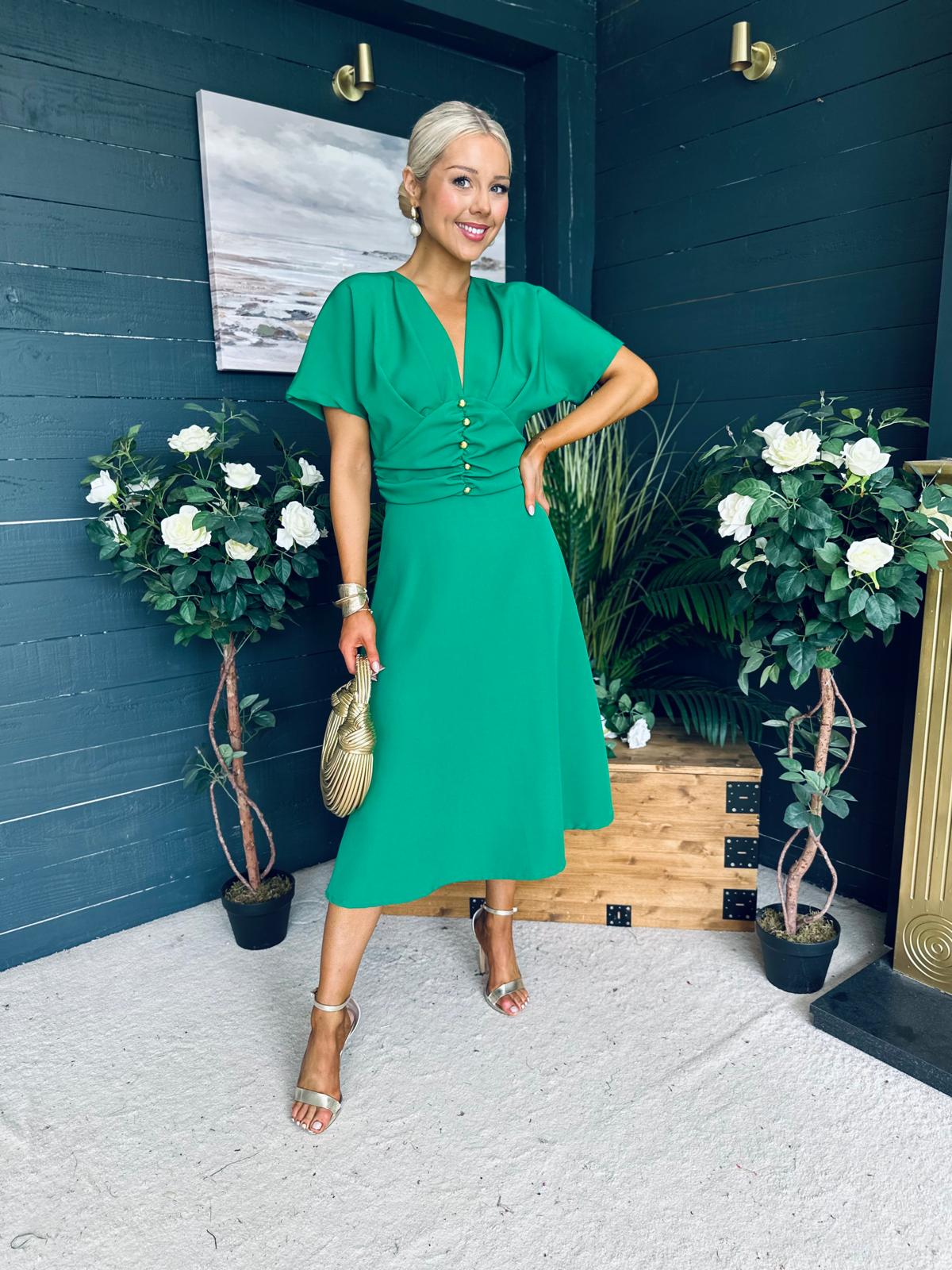 Karina Ruched Detail Midi Dress Emerald